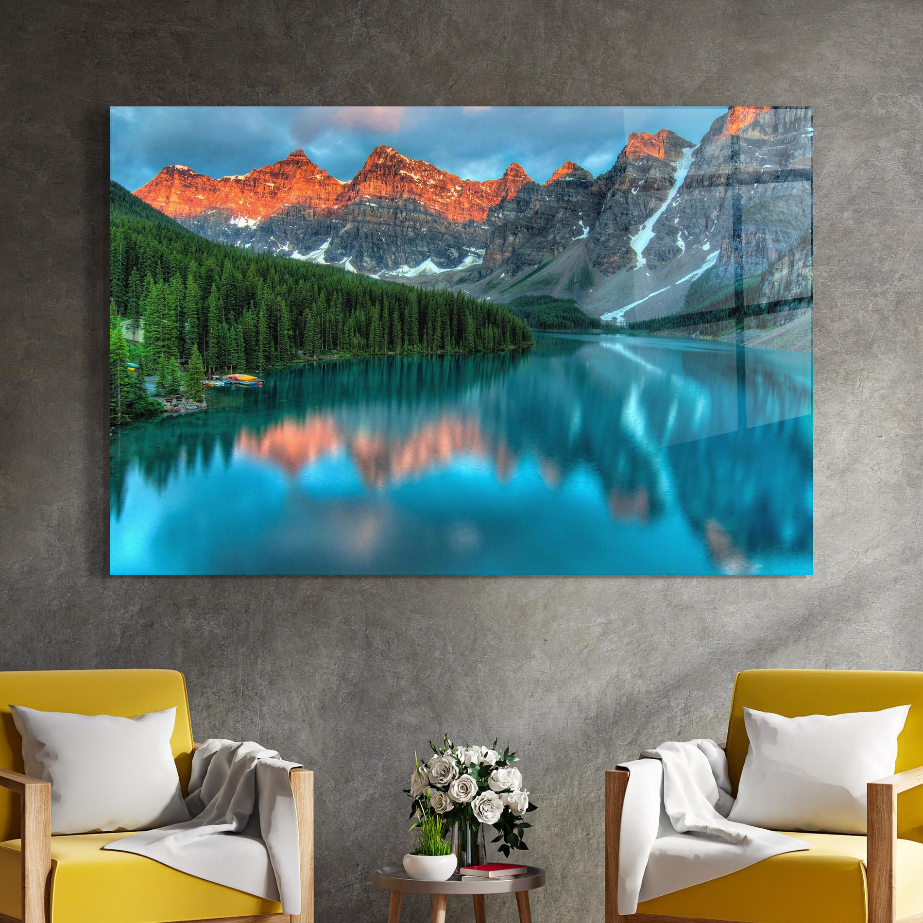 Glasbild Beautiful Blue Lake mockup 4