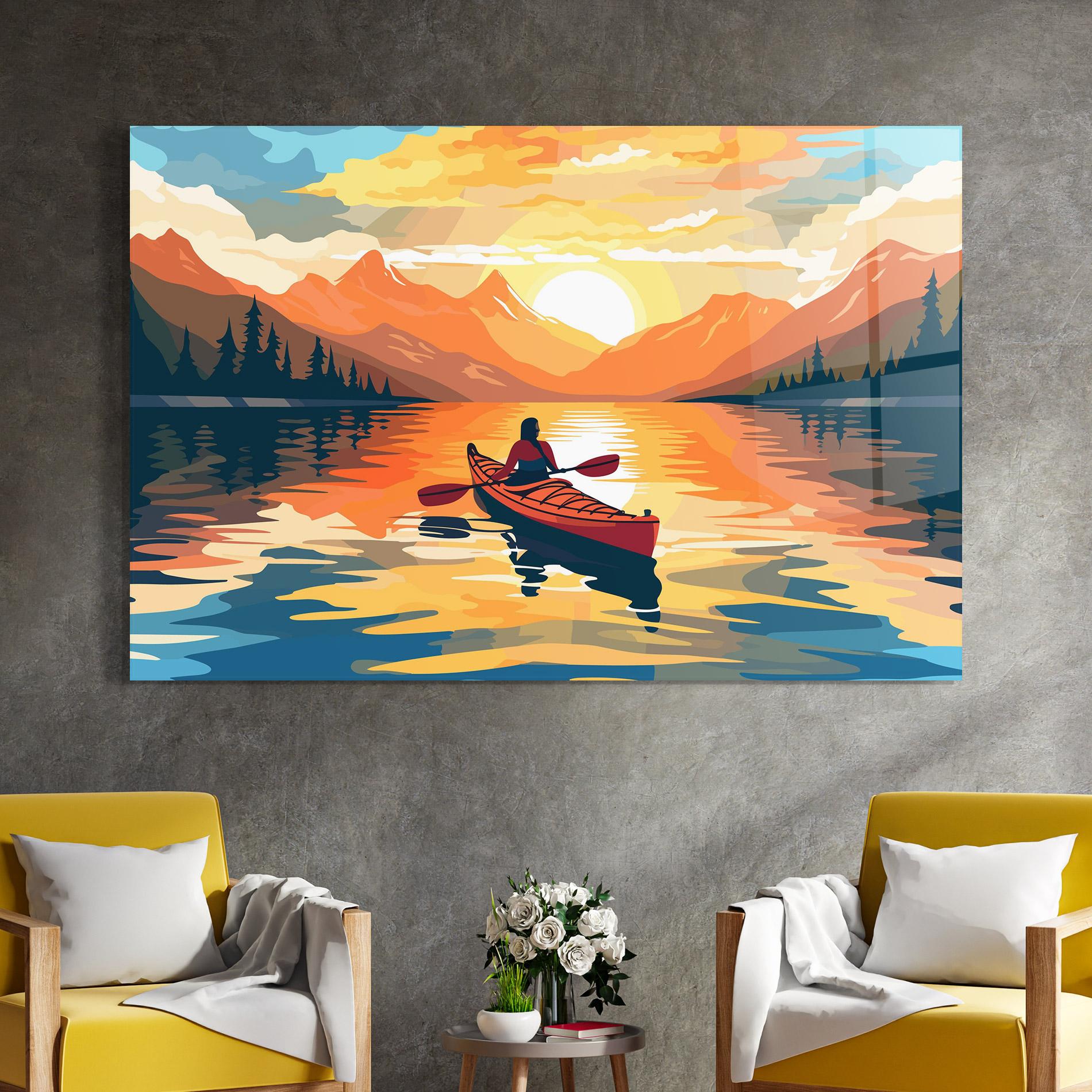 Glasbild Boat Sunset Woman mockup 4