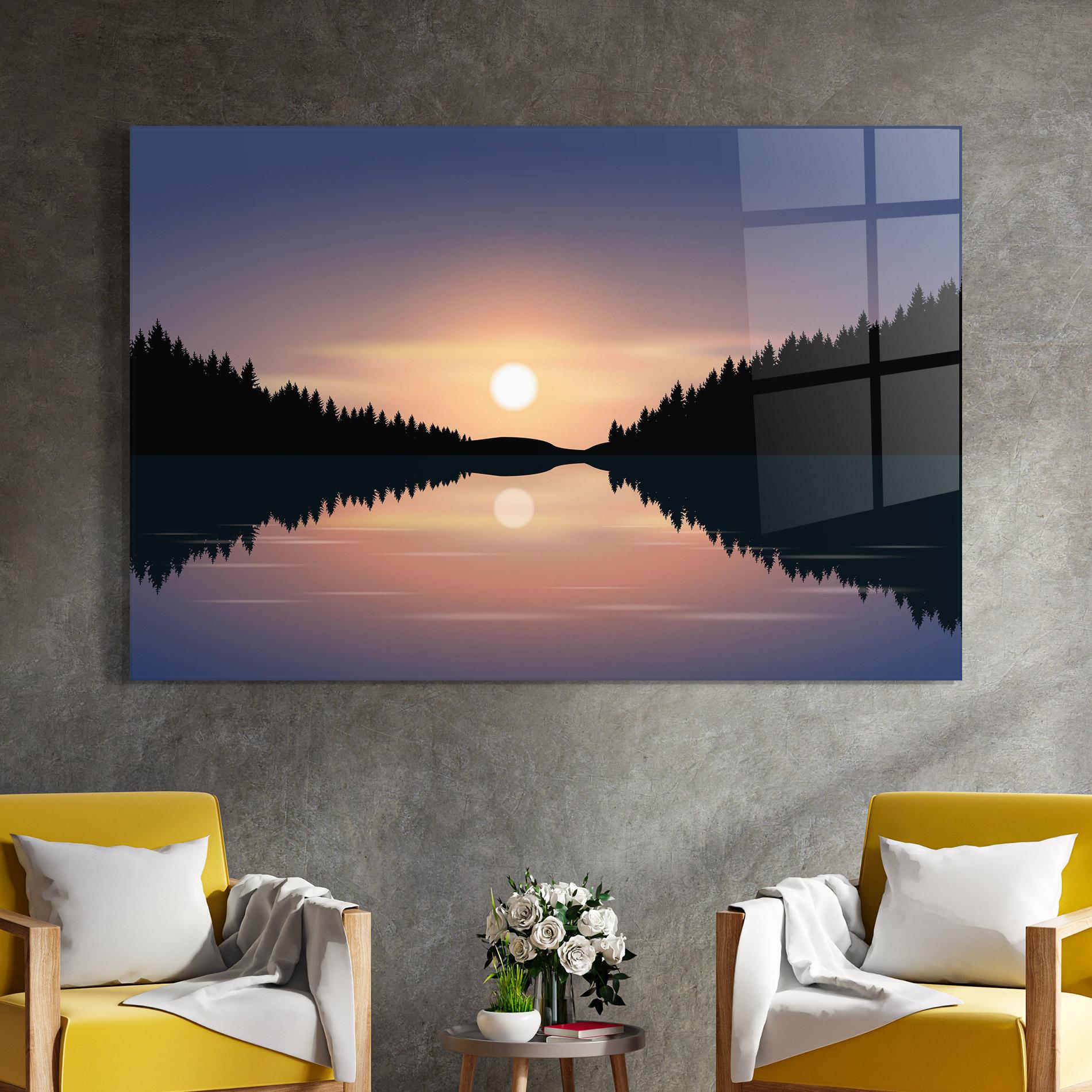 Glasbild Sunset Forest Lake mockup 4
