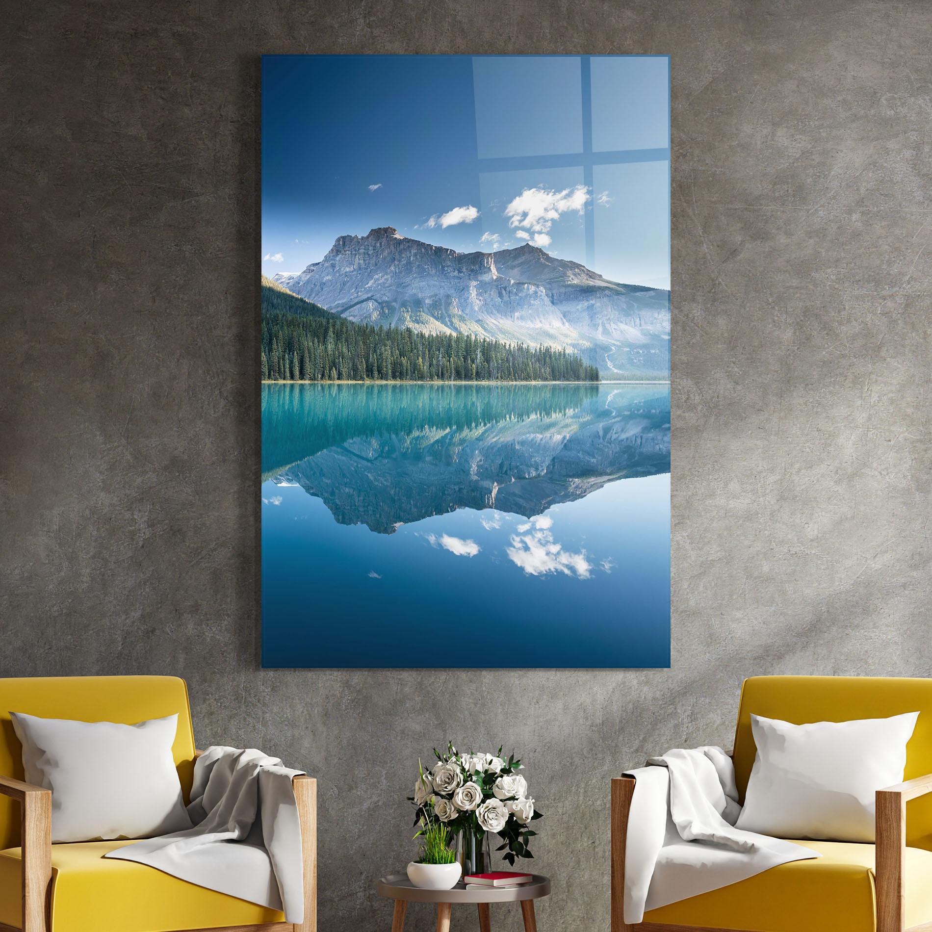 Glasbild Blue Mountain Lake mockup 4