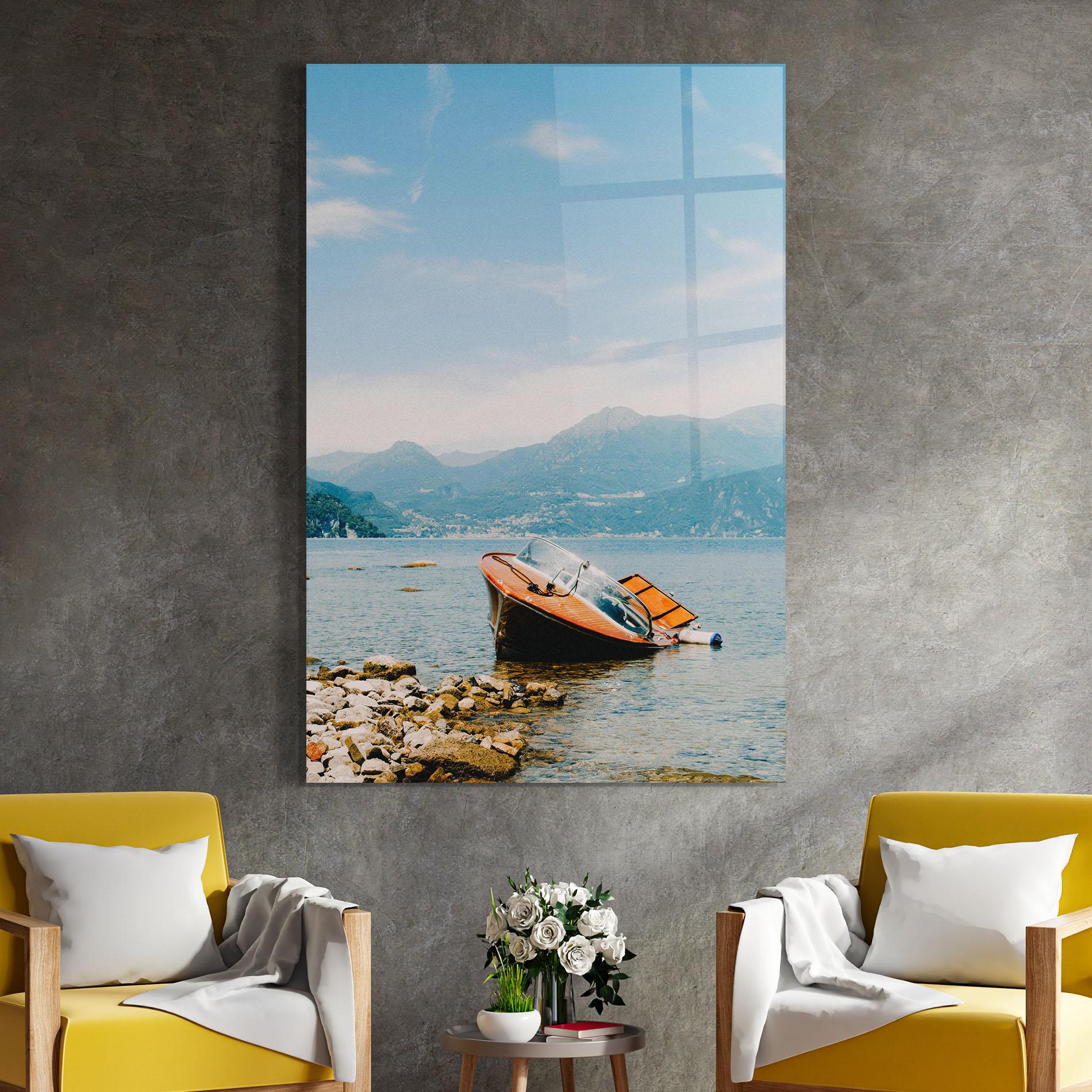 Glasbild Boat On The Lake mockup 4