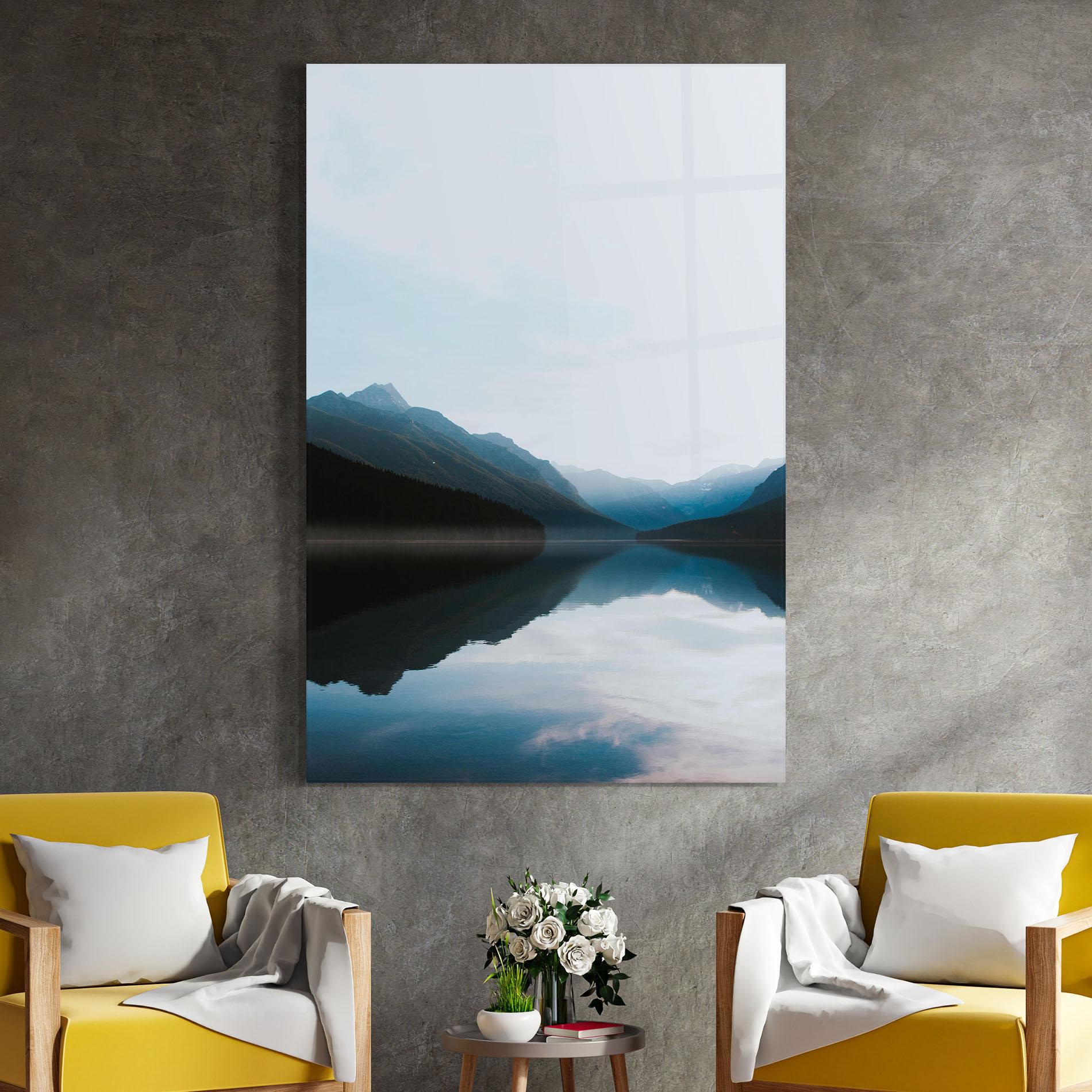 Glasbild Foggy Blue Light mockup 4