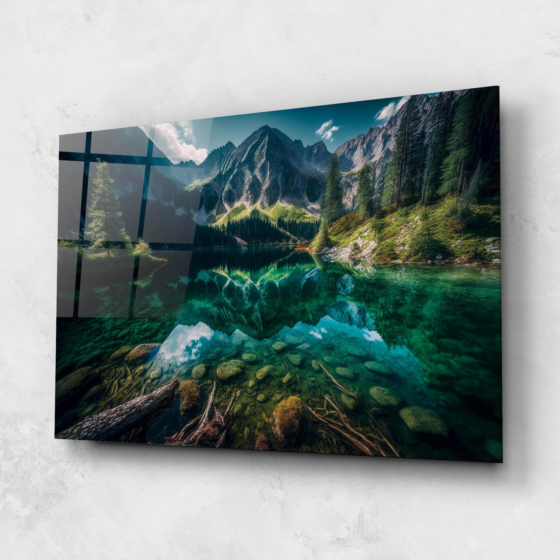 Glasbild Beautiful Lake Mountain mockup 1