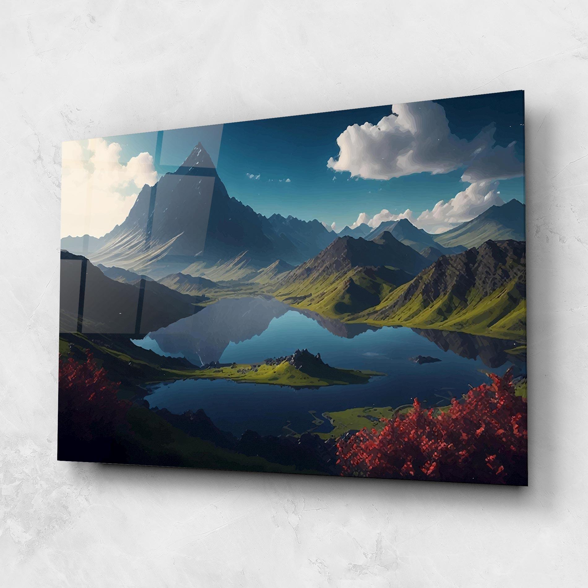 Glasbild Red Flower Lake mockup 1