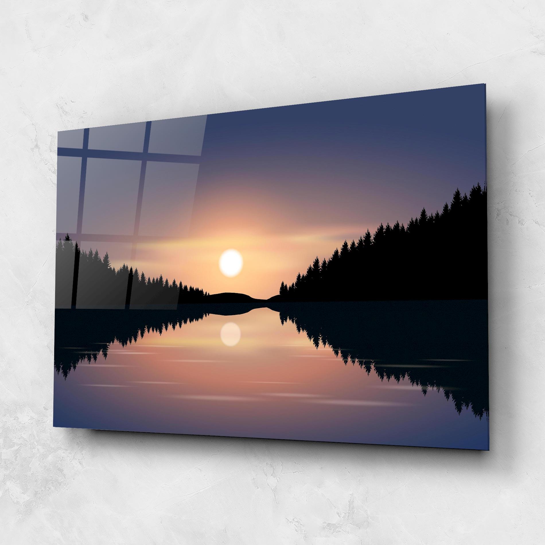 Glasbild Sunset Forest Lake mockup 1