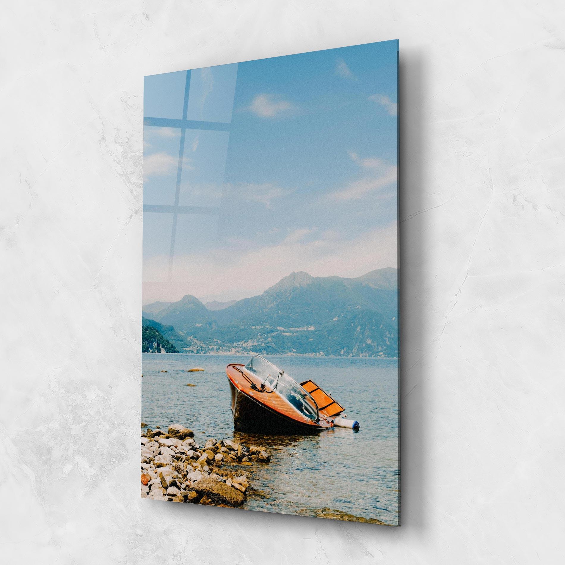 Glasbild Boat On The Lake mockup 1