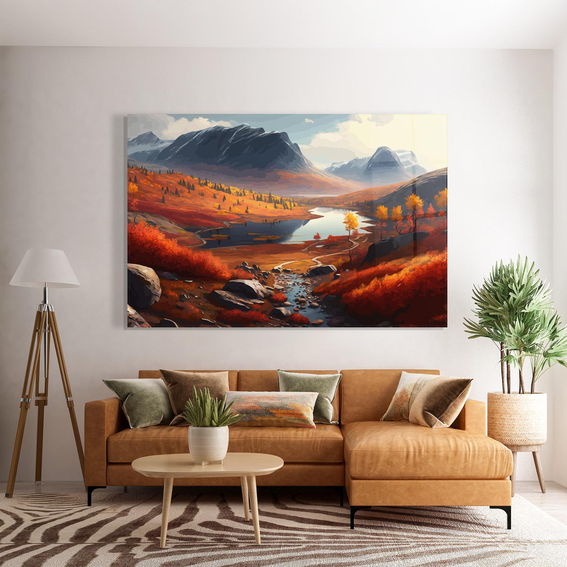 Glasbild Autumn Field Lake mockup 7