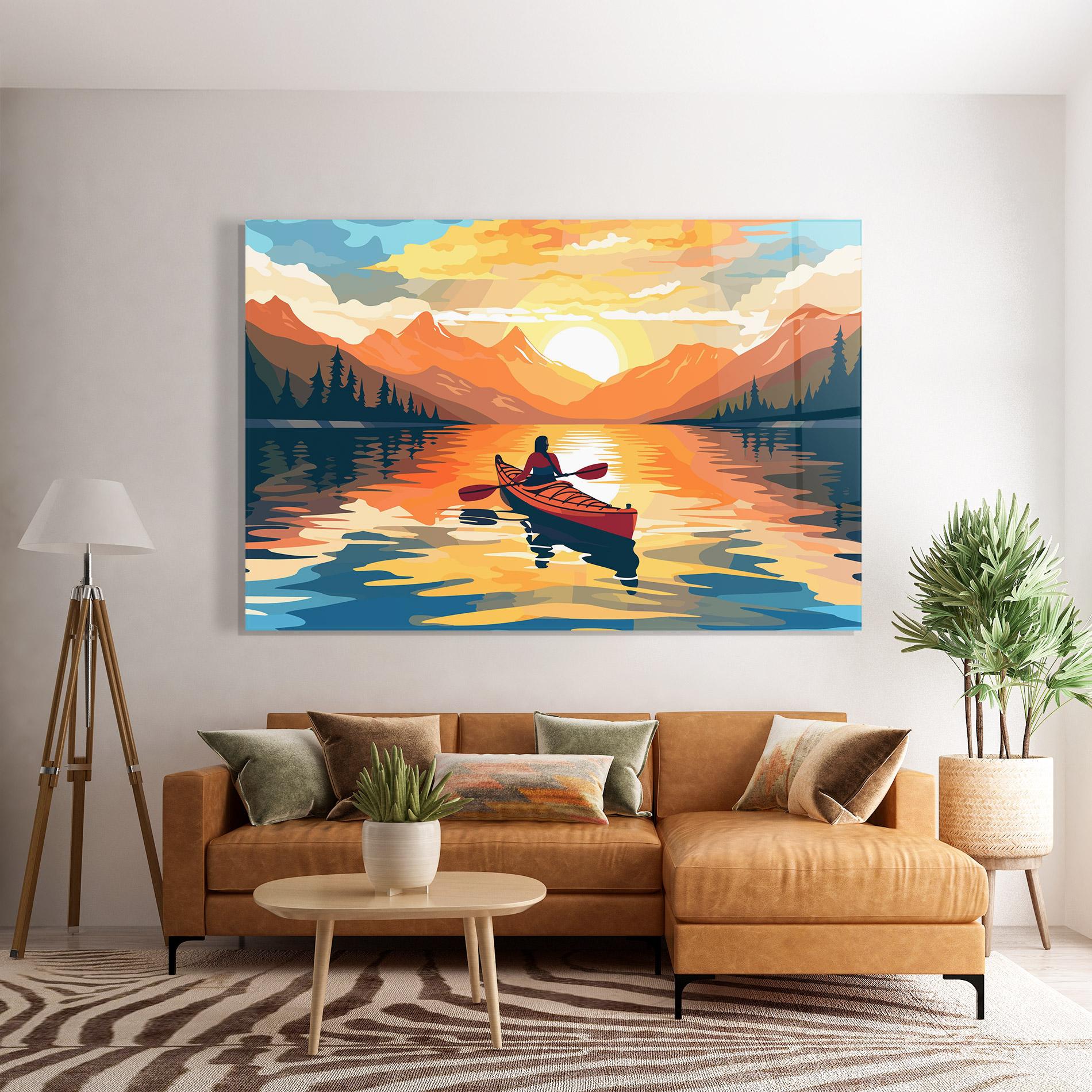 Glasbild Boat Sunset Woman mockup 7