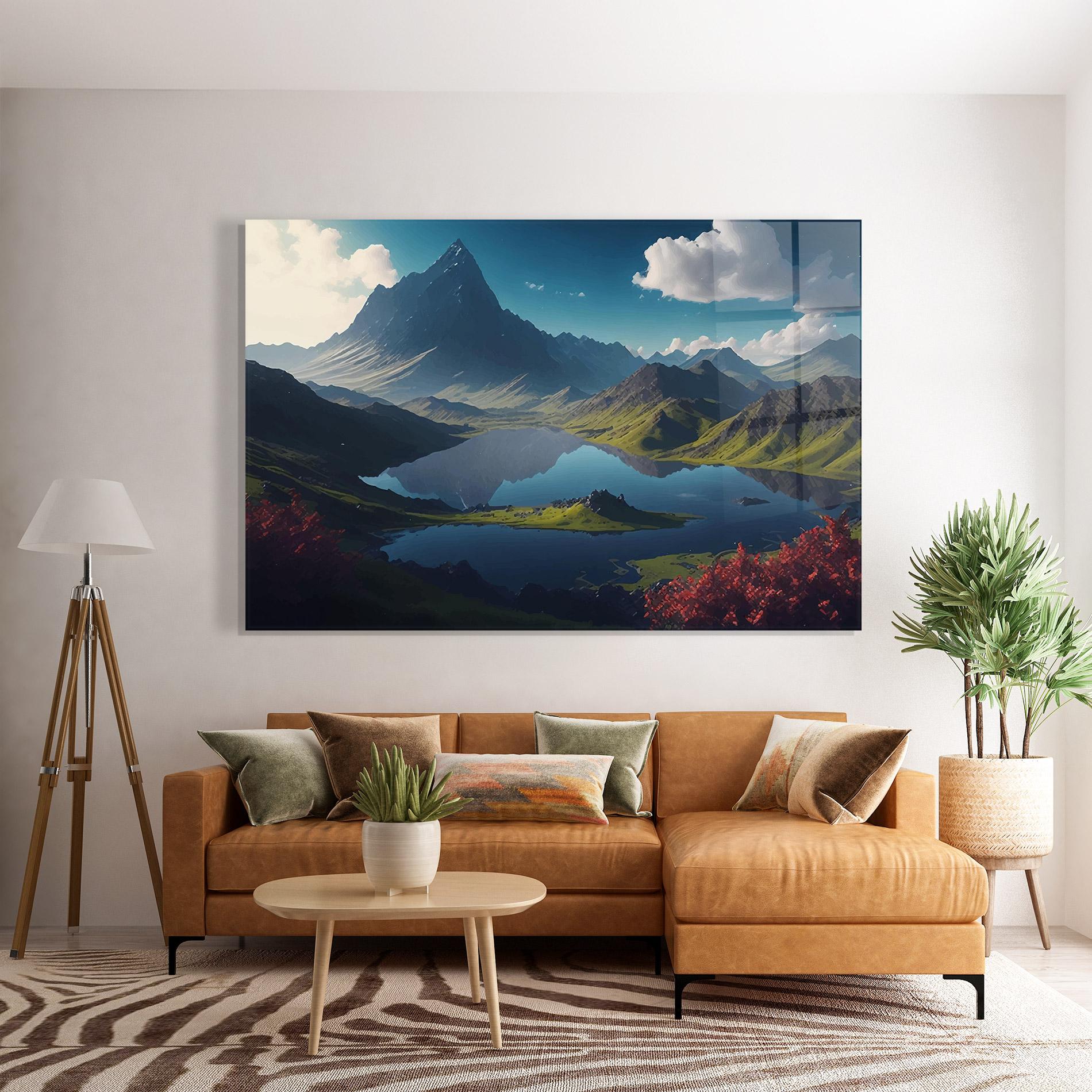 Glasbild Red Flower Lake mockup 7