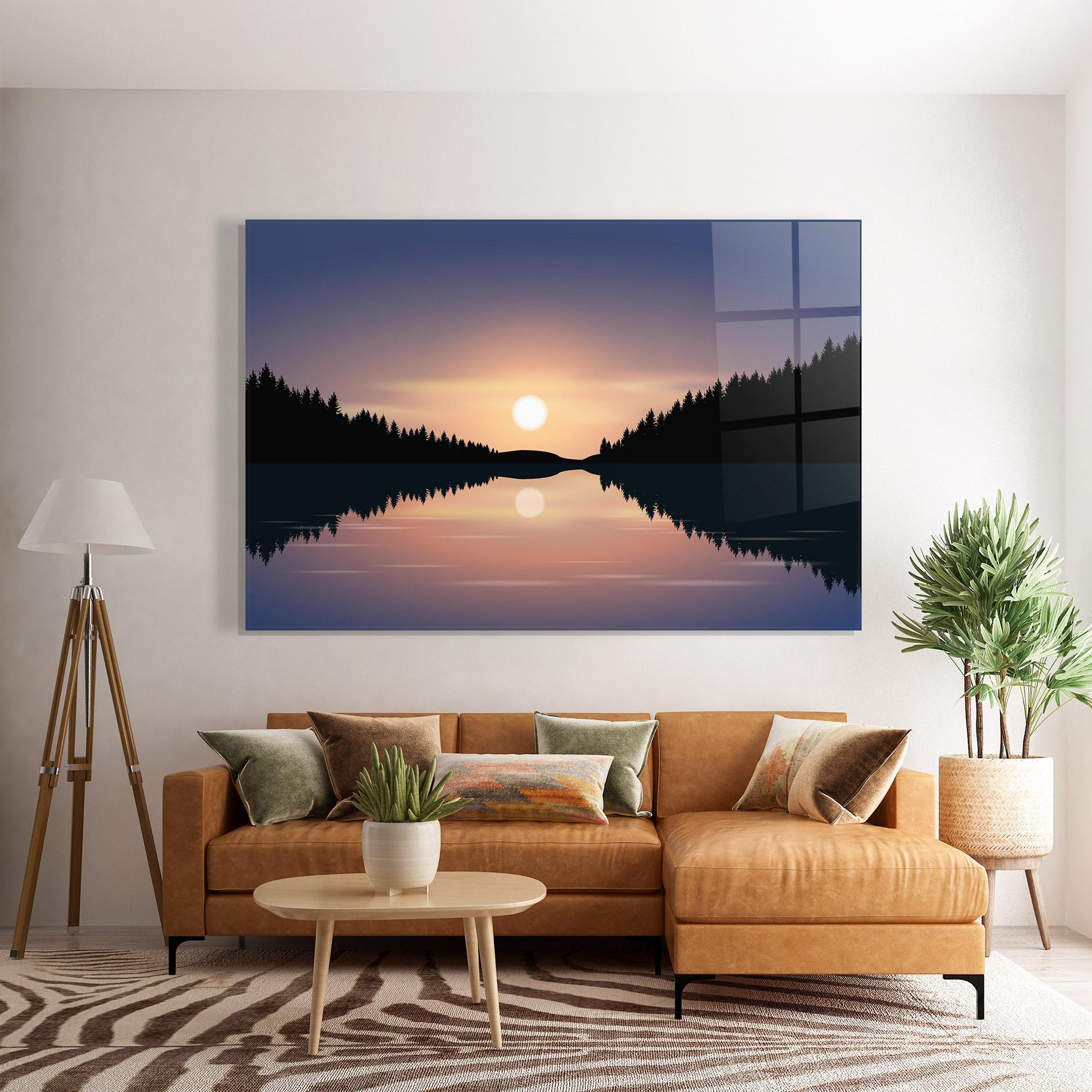 Glasbild Sunset Forest Lake mockup 7
