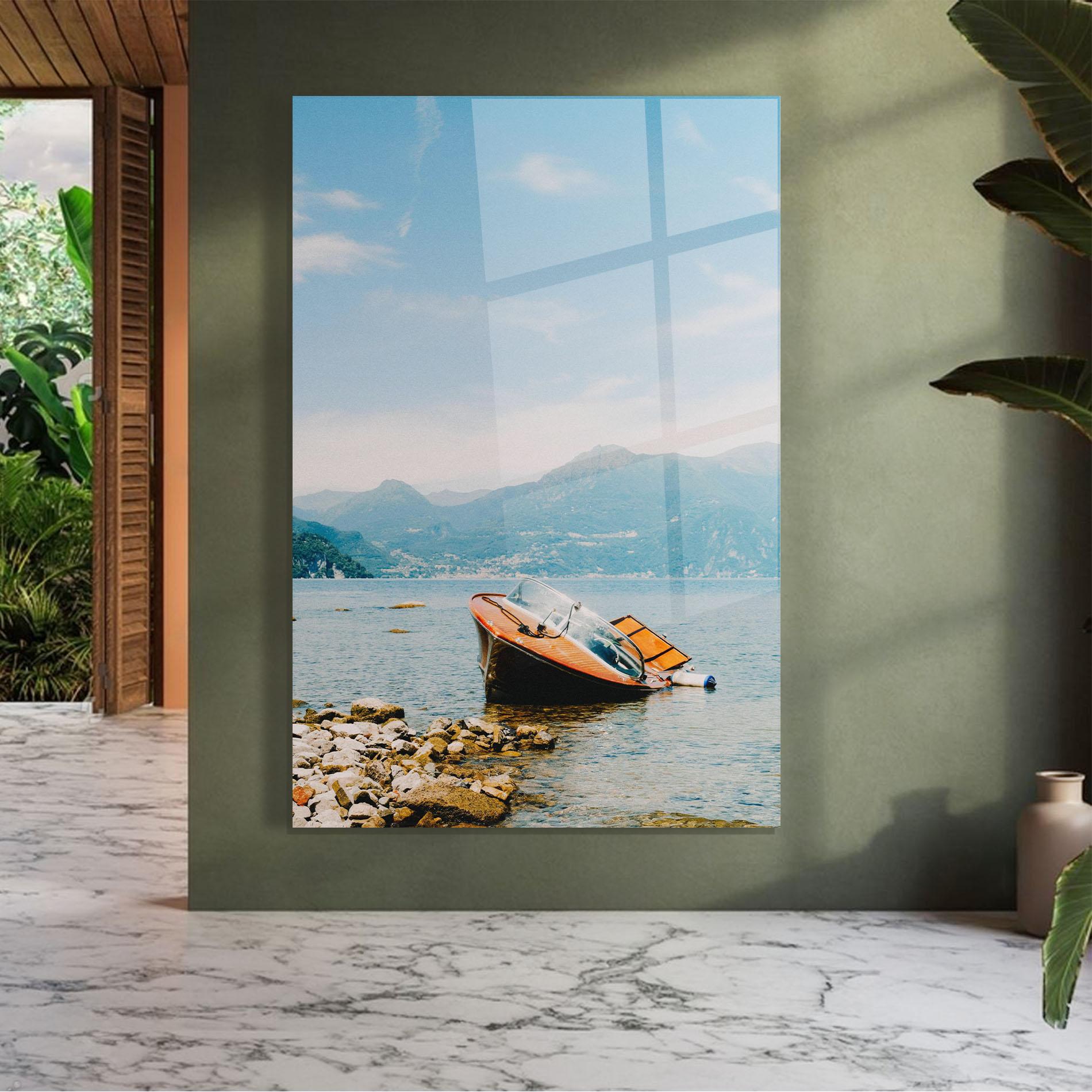 Glasbild Boat On The Lake mockup 7