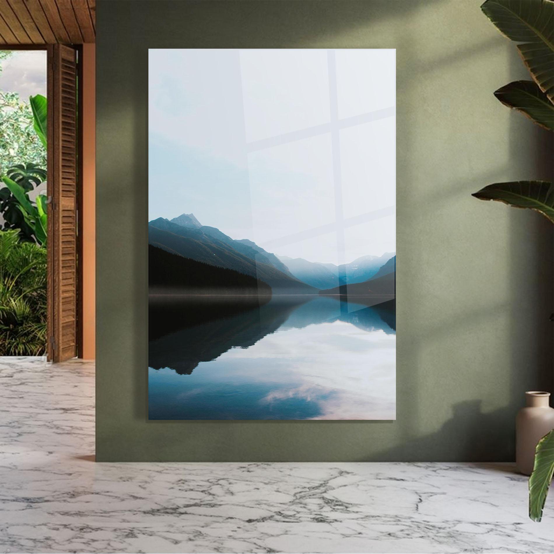 Glasbild Foggy Blue Light mockup 7