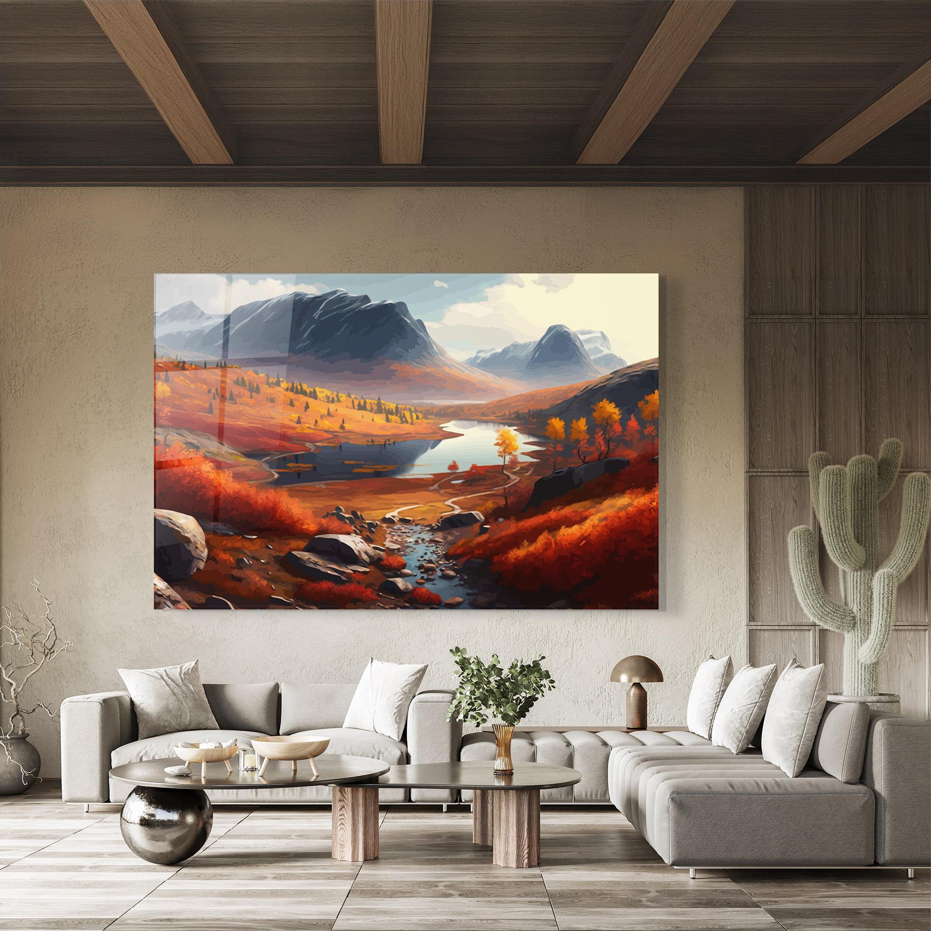 Glasbild Autumn Field Lake mockup 8