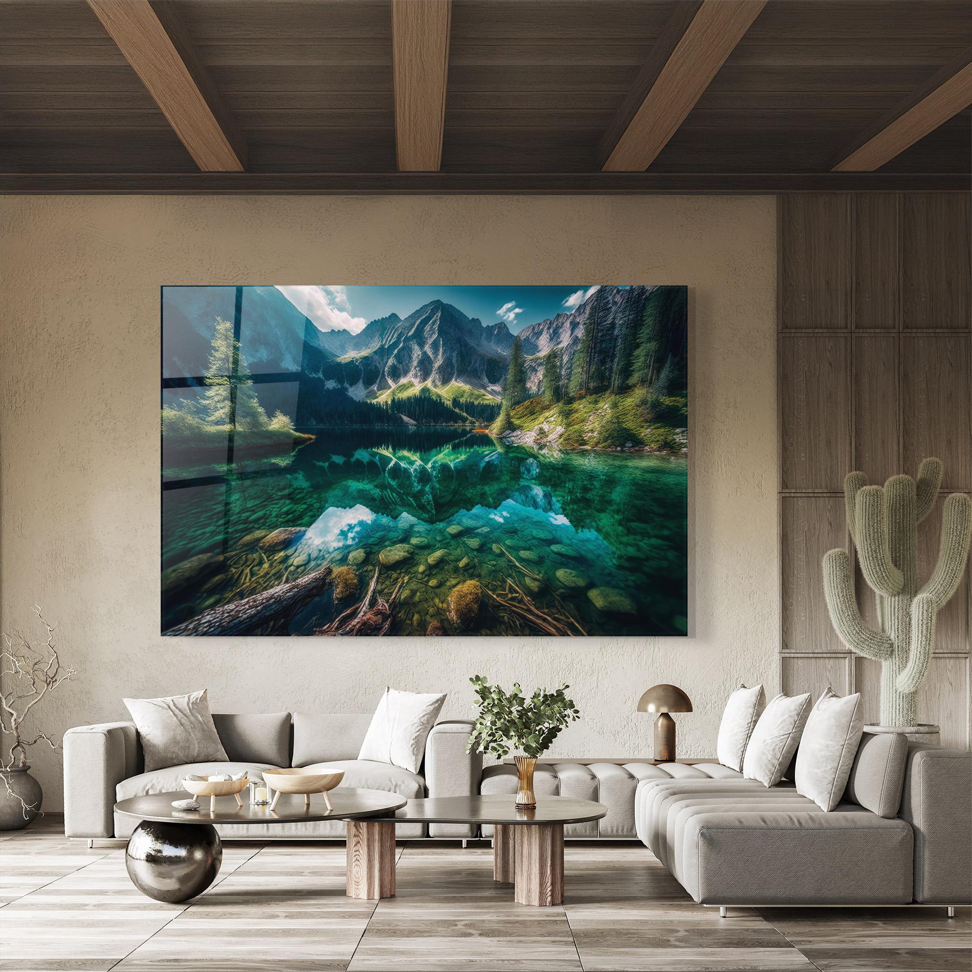 Glasbild Beautiful Lake Mountain mockup 8