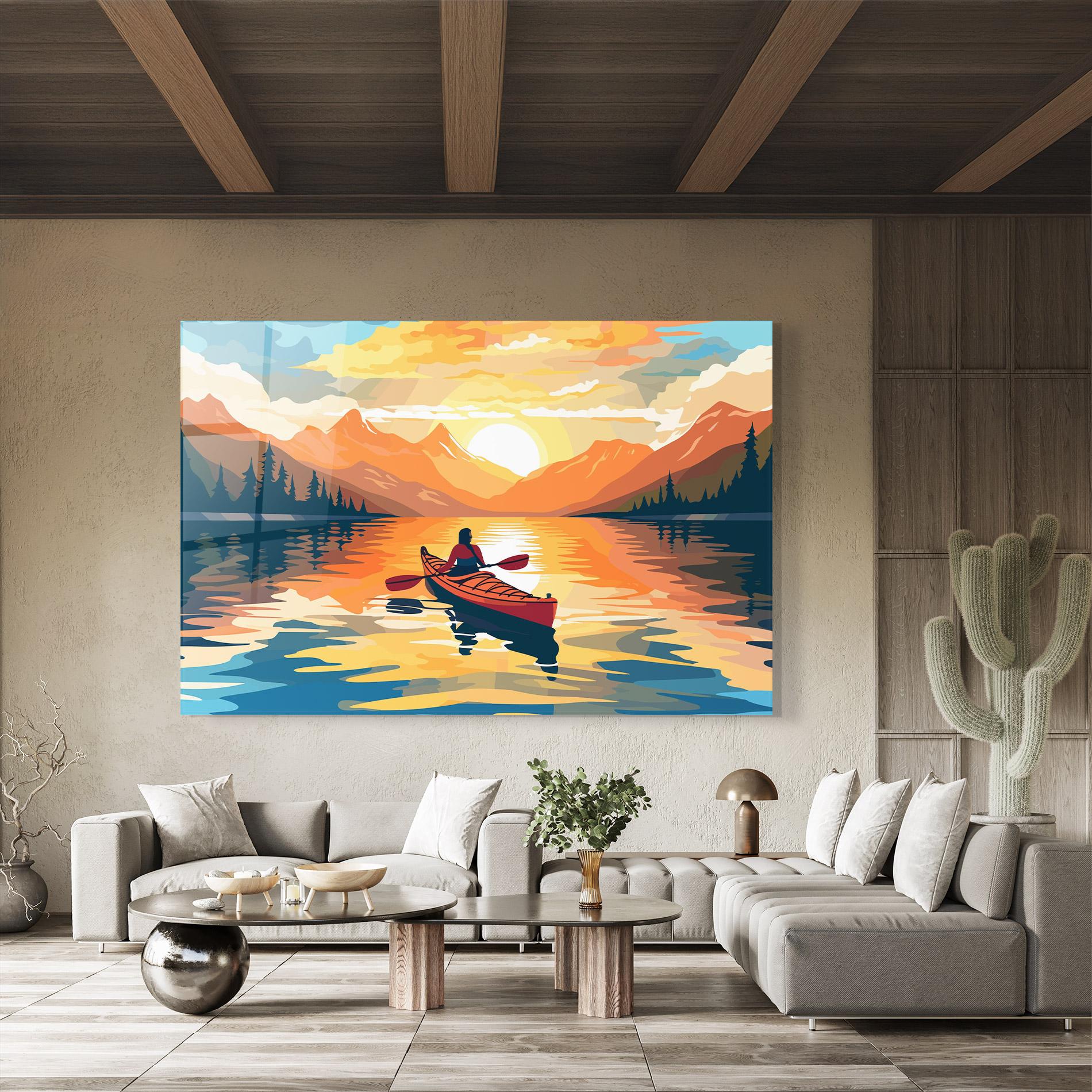 Glasbild Boat Sunset Woman mockup 8