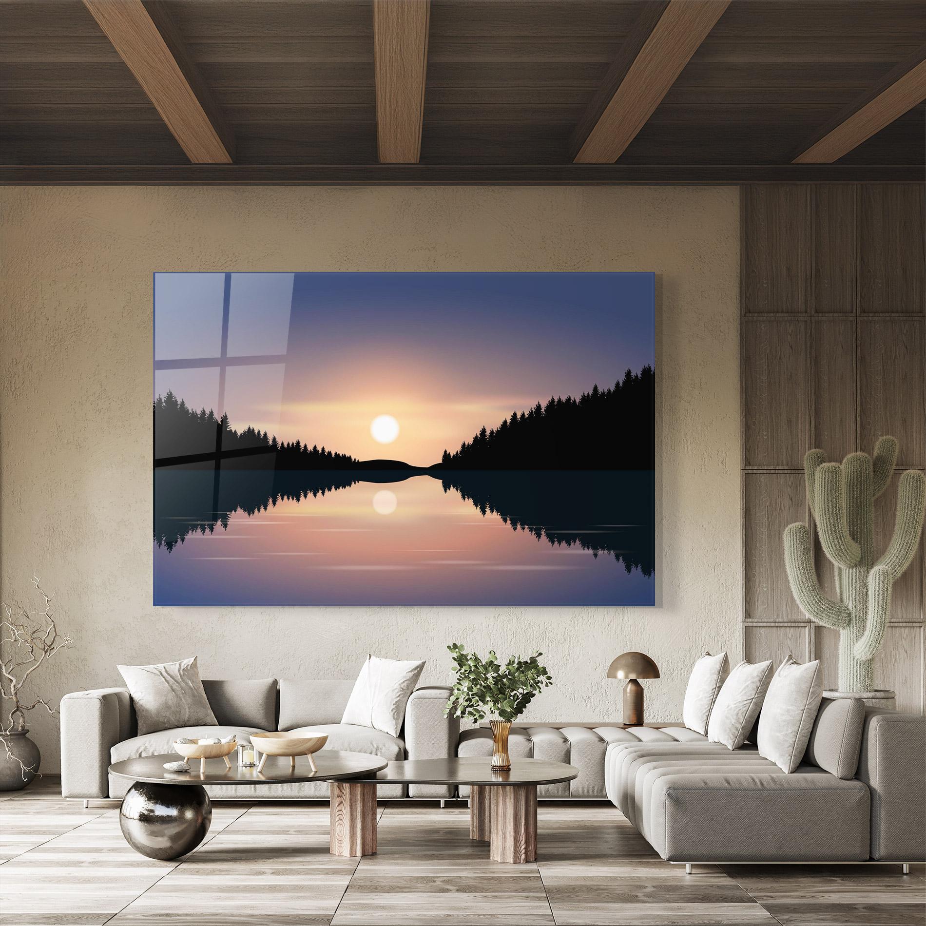 Glasbild Sunset Forest Lake mockup 8
