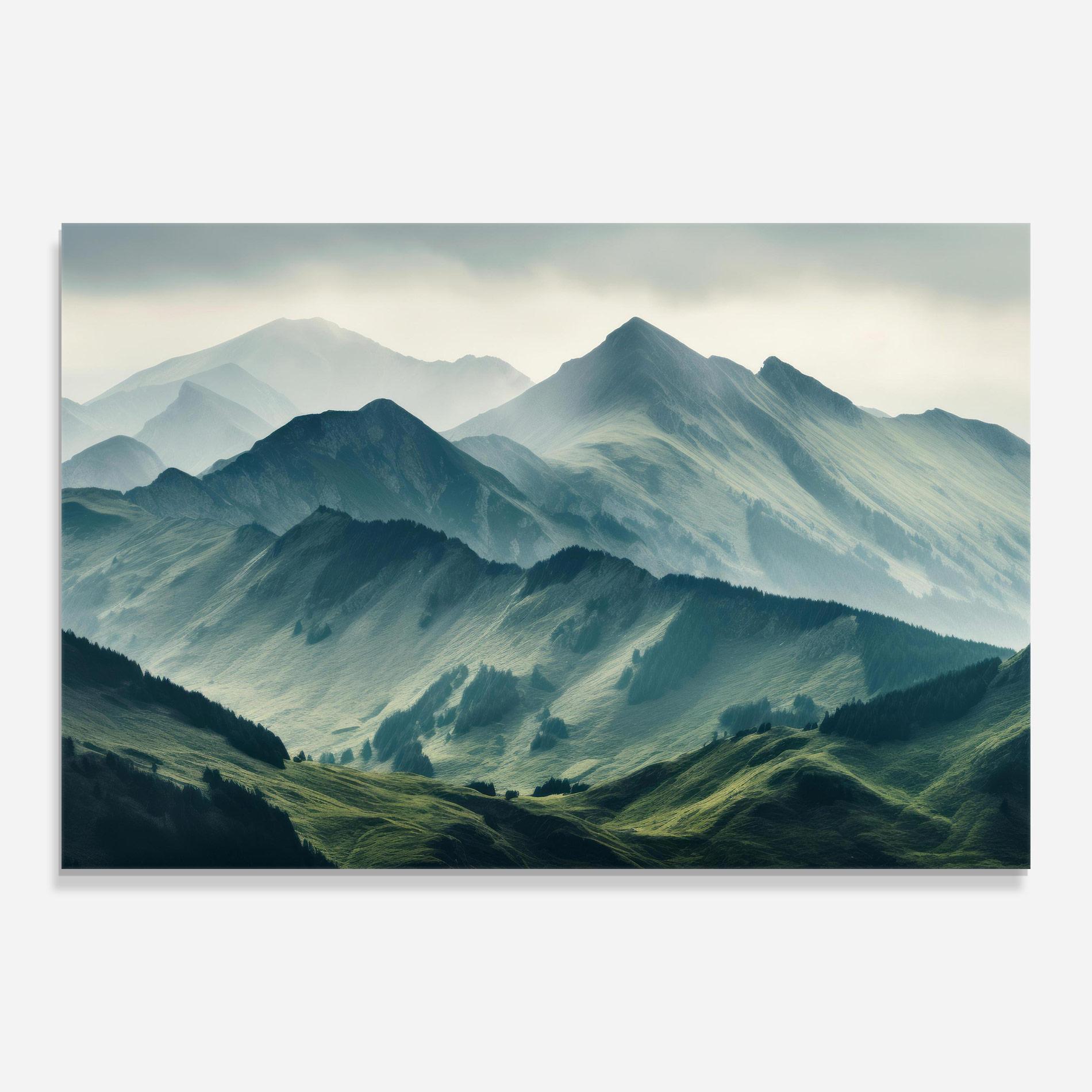 Glasbild Amazing Foggy Mountain mockup 0