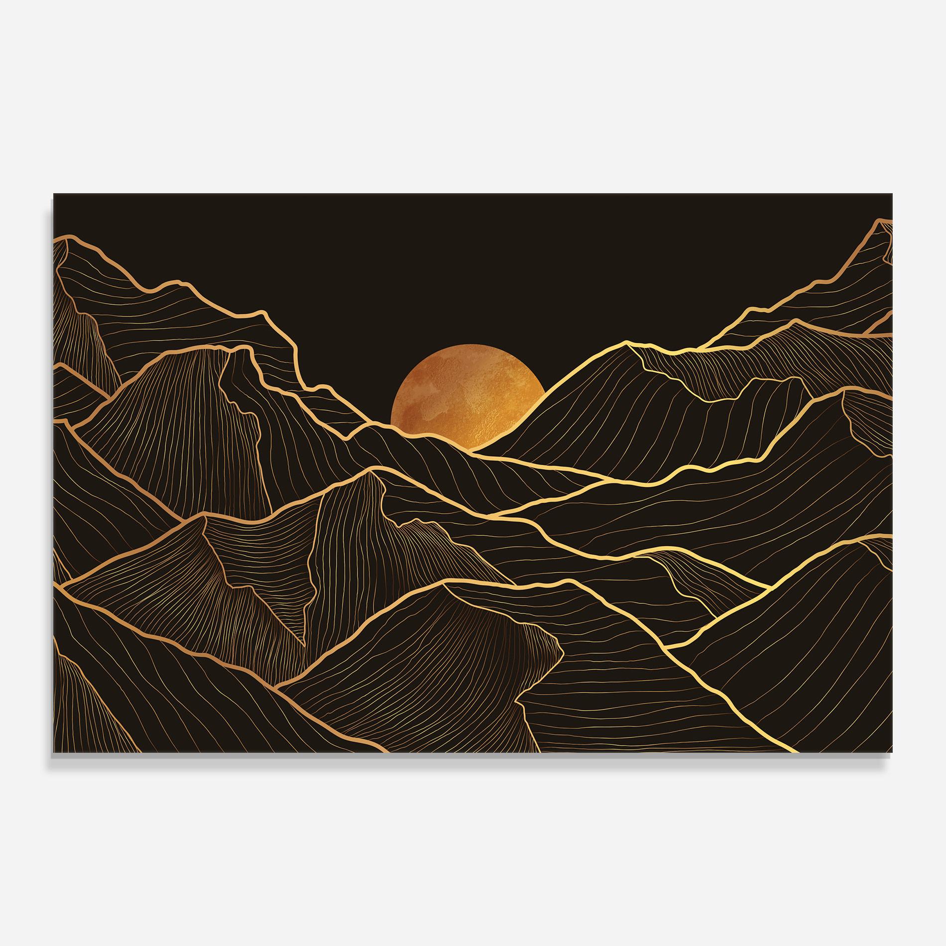 Glasbild Black Gold Mountains mockup 0