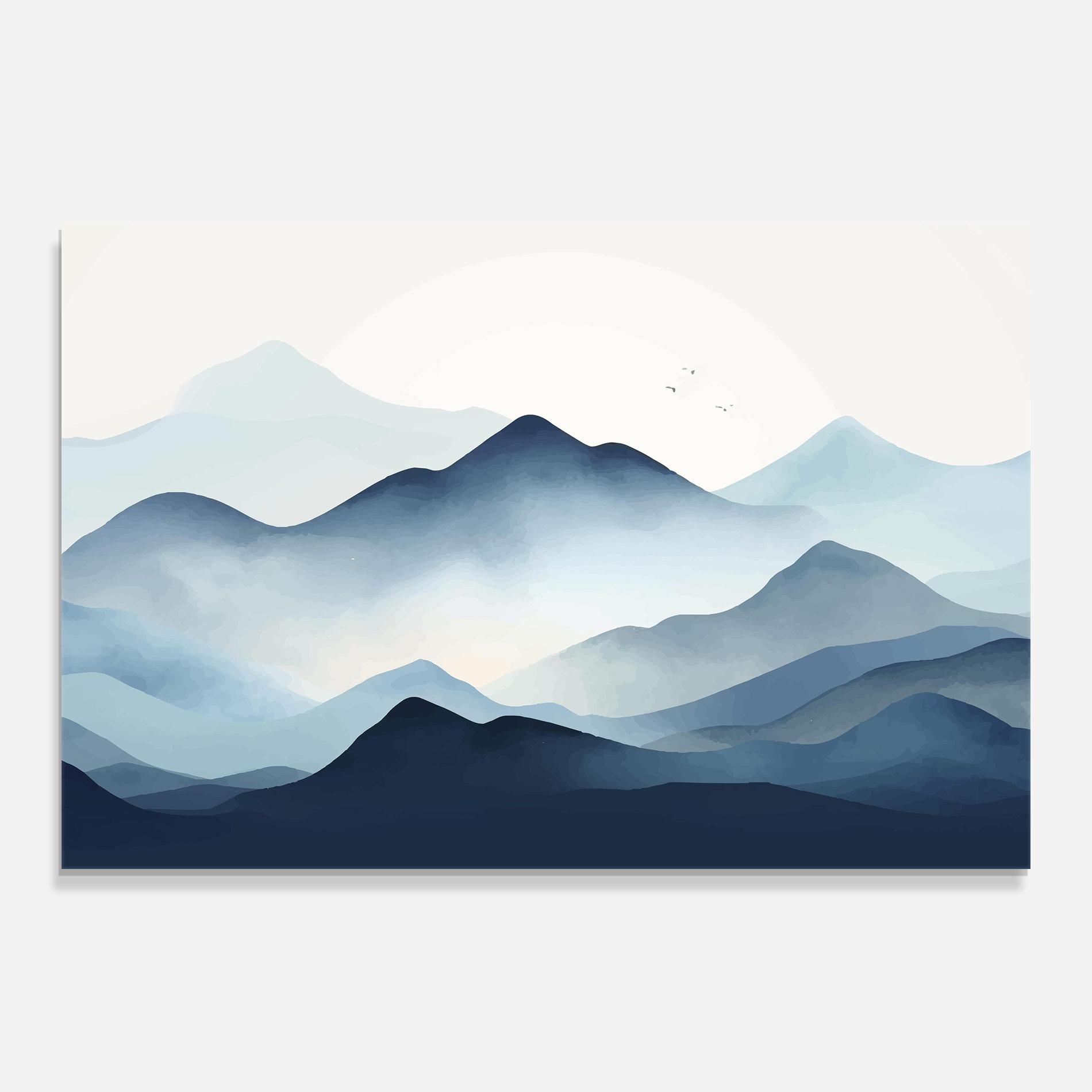 Glasbild Blue Foggy Mountain mockup 0