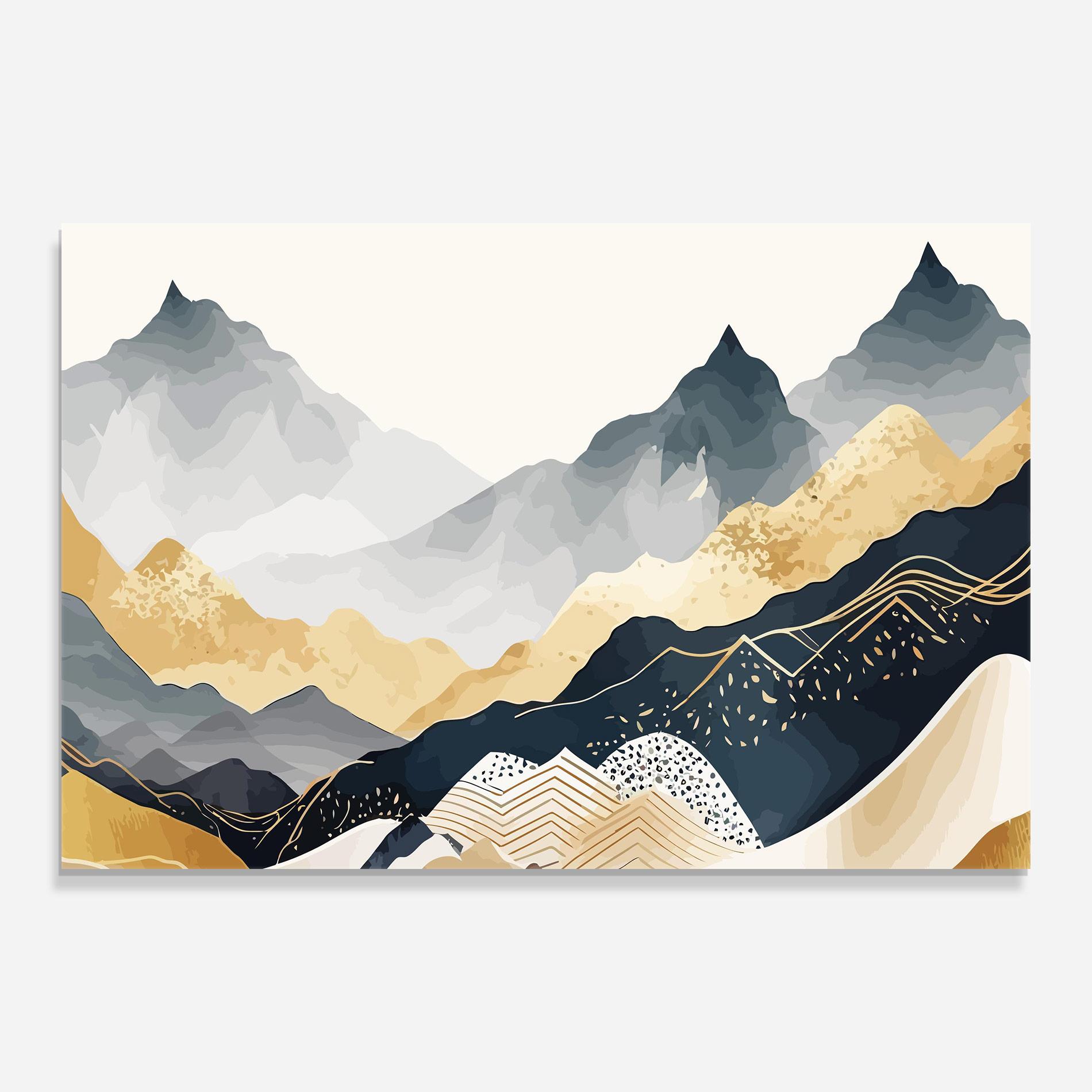 Glasbild Blue Gold Mountain mockup 0