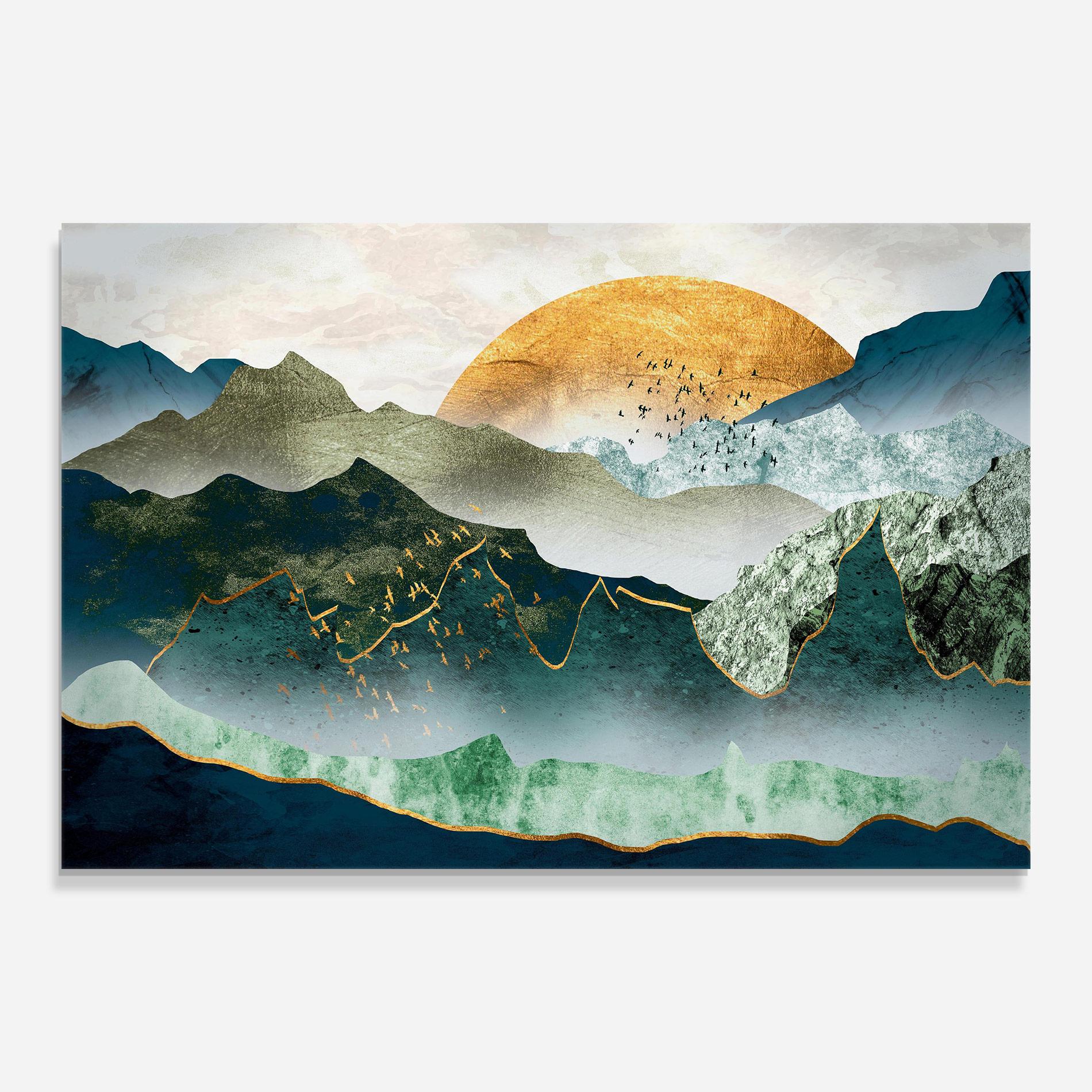 Glasbild Golden Mountains mockup 0