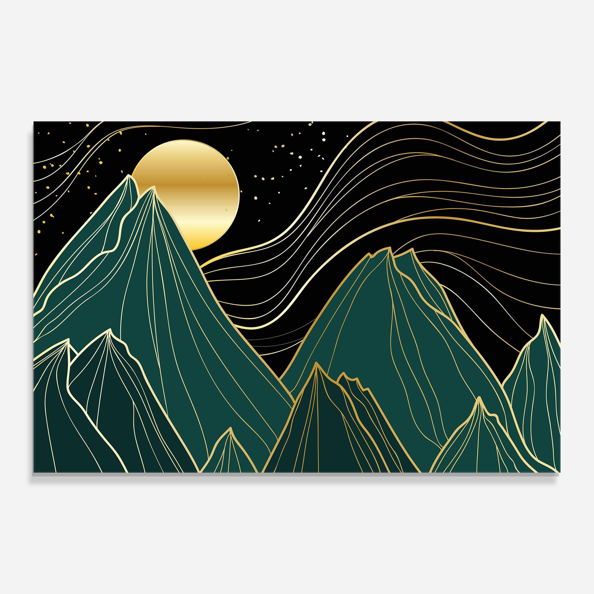 Glasbild Mountain Gold Moon mockup 0
