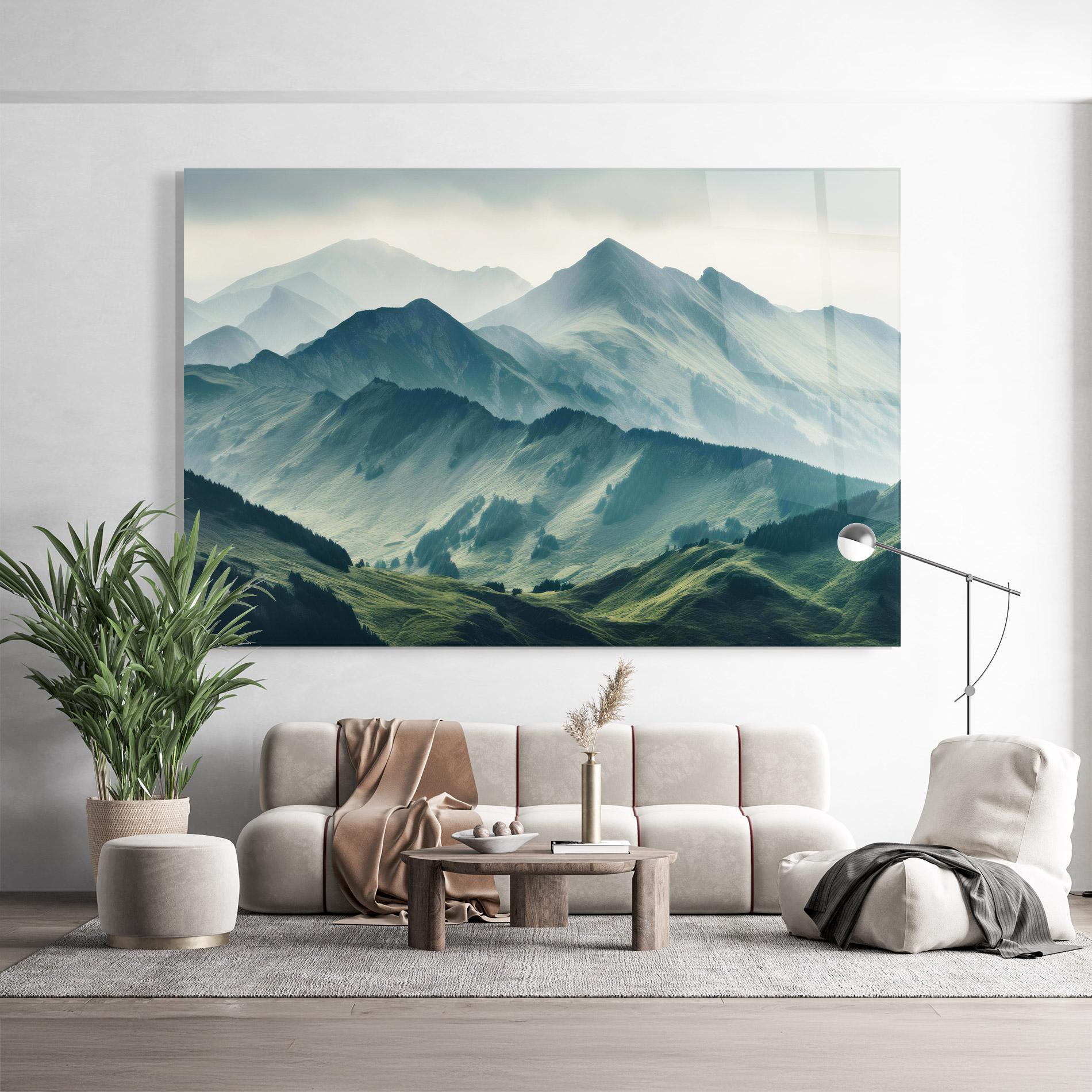 Glasbild Amazing Foggy Mountain mockup 9