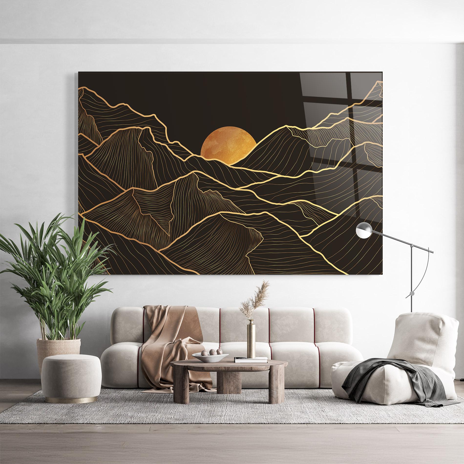Glasbild Black Gold Mountains mockup 9