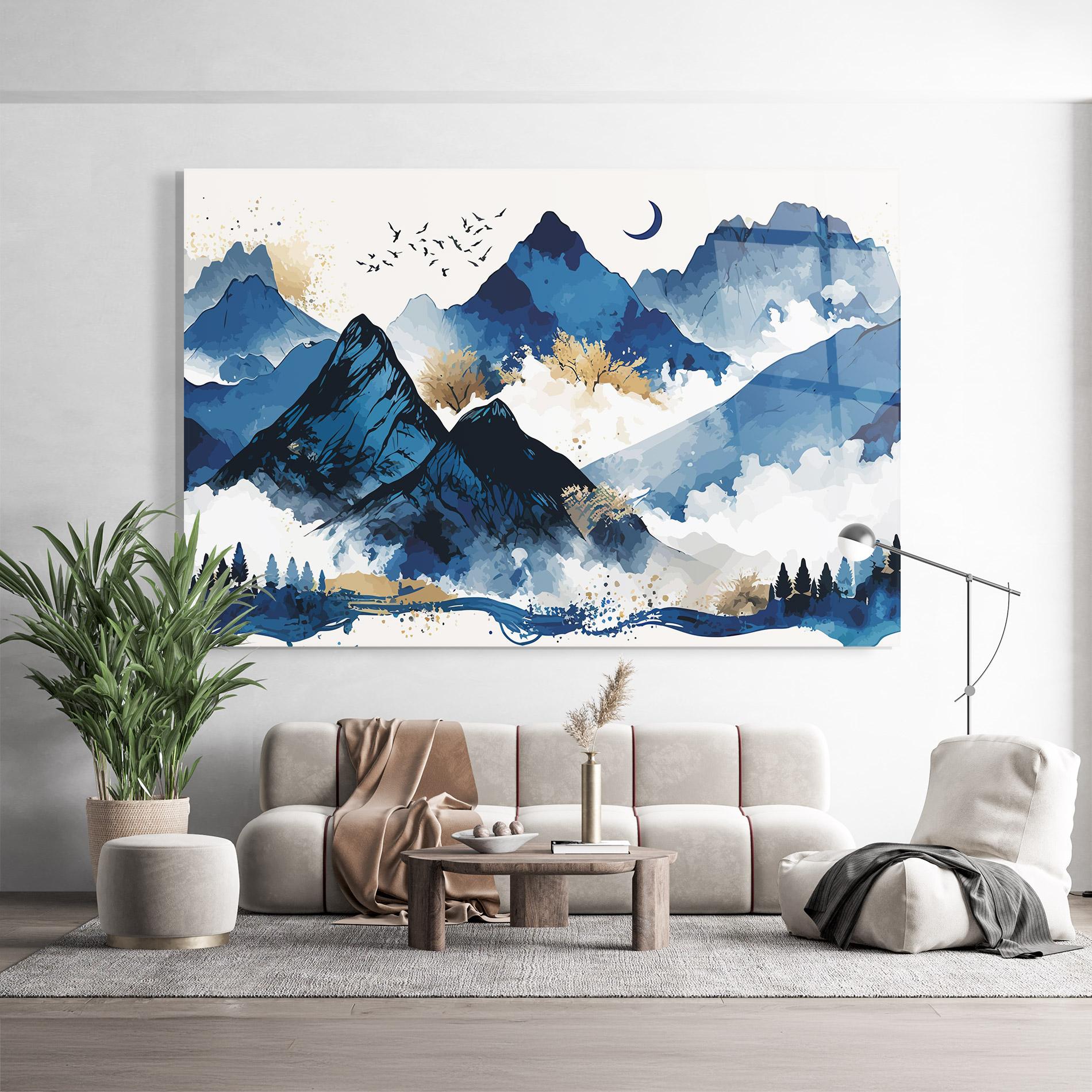 Glasbild Blue Mountain Moon mockup 9