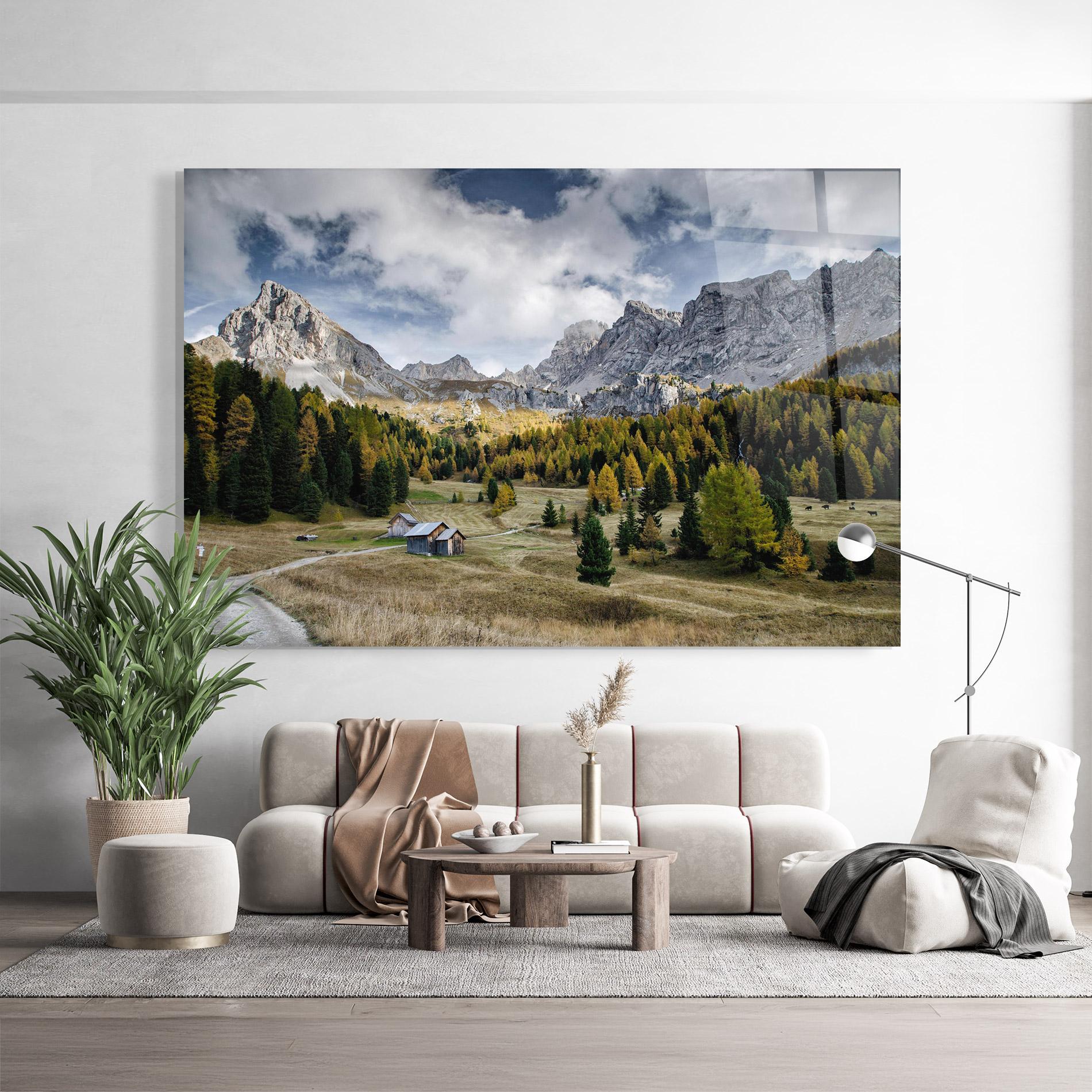 Glasbild Cloudy Mountains View mockup 9