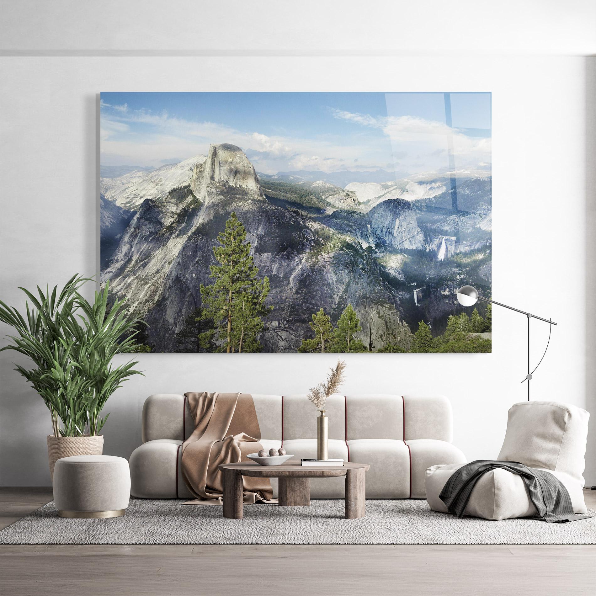 Glasbild Foggy Day Mountain mockup 9