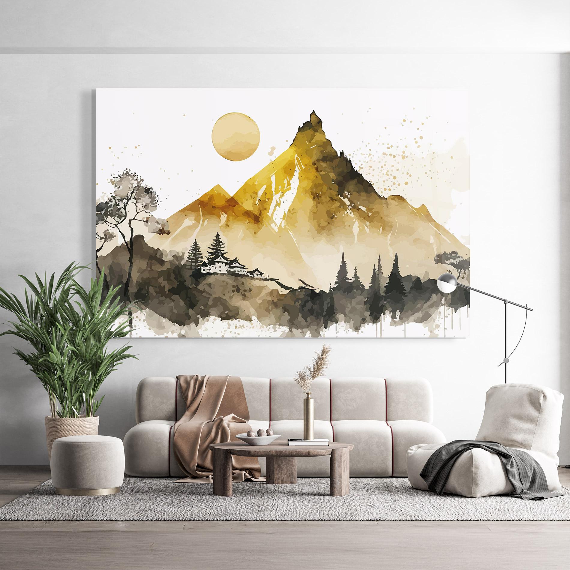 Glasbild Gold Mountain Art mockup 9