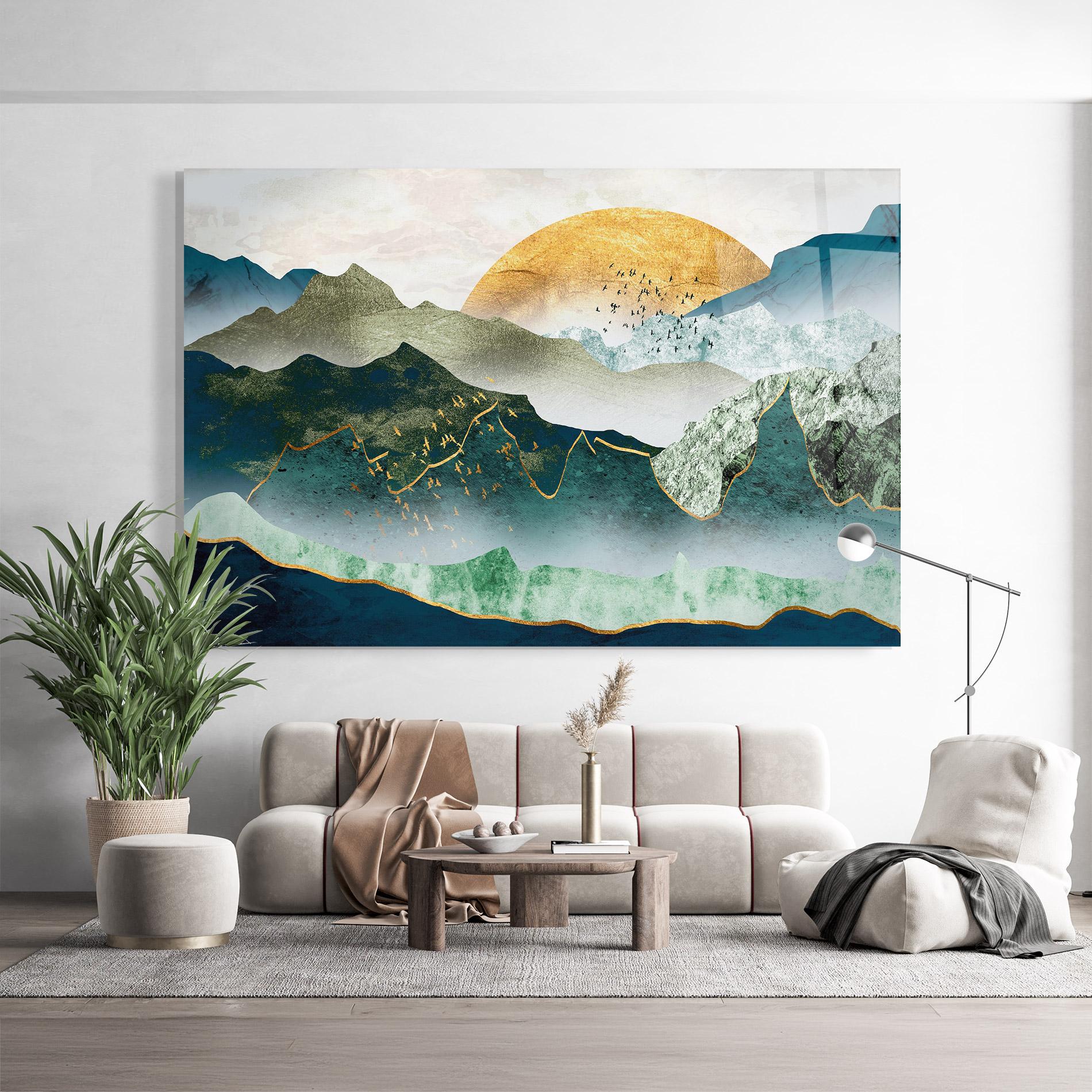 Glasbild Golden Mountains mockup 9