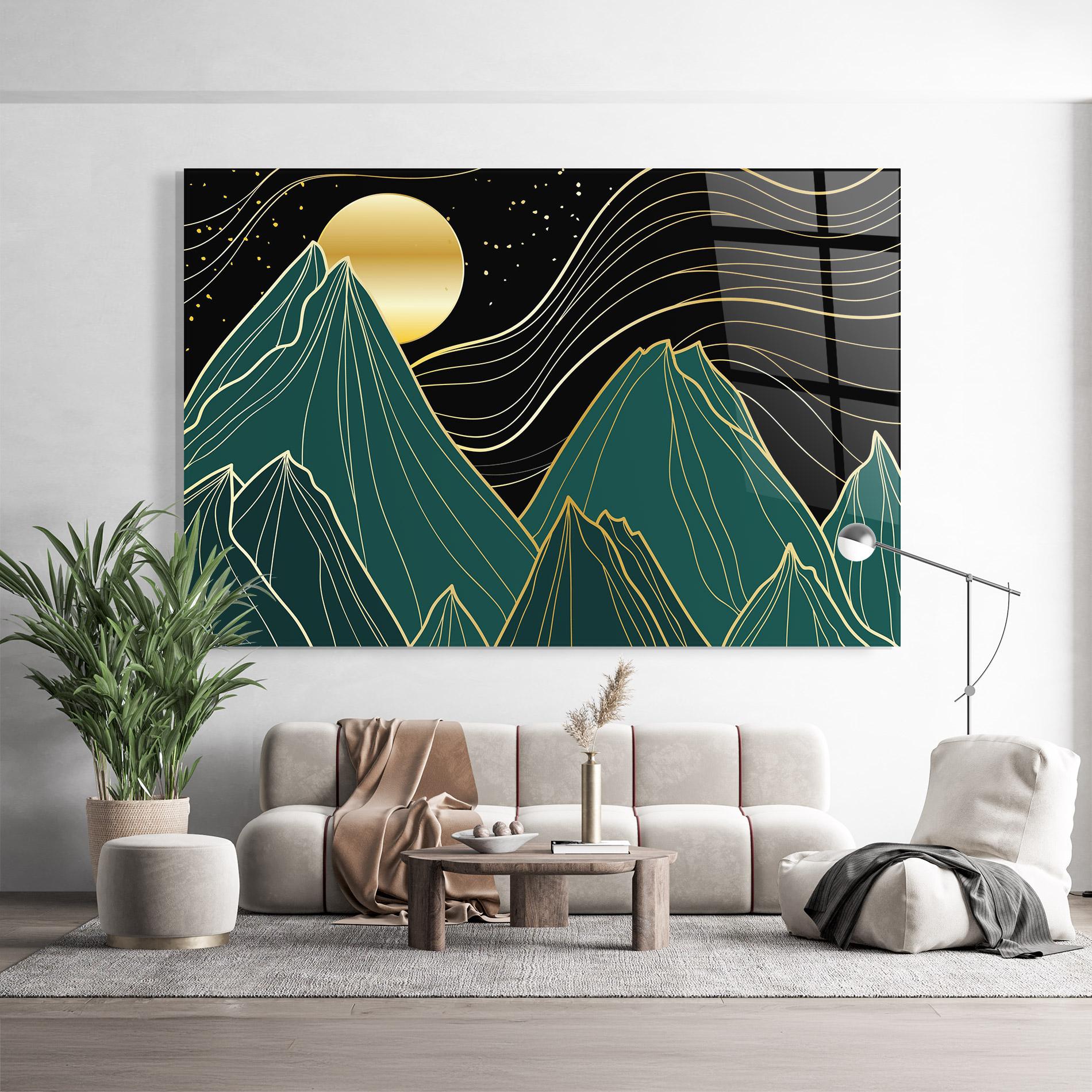 Glasbild Mountain Gold Moon mockup 9