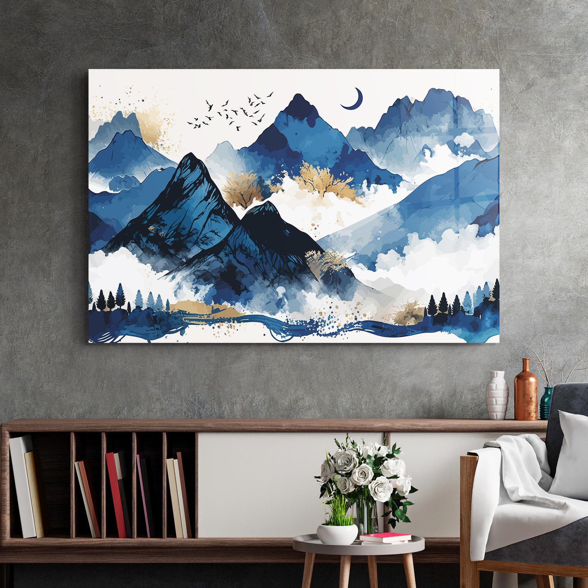 Glasbild Blue Mountain Moon mockup 2