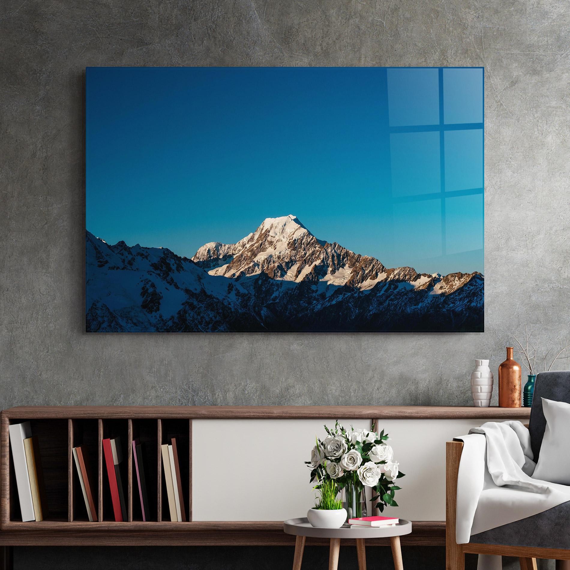 Glasbild Blue Snowy Mountain mockup 2