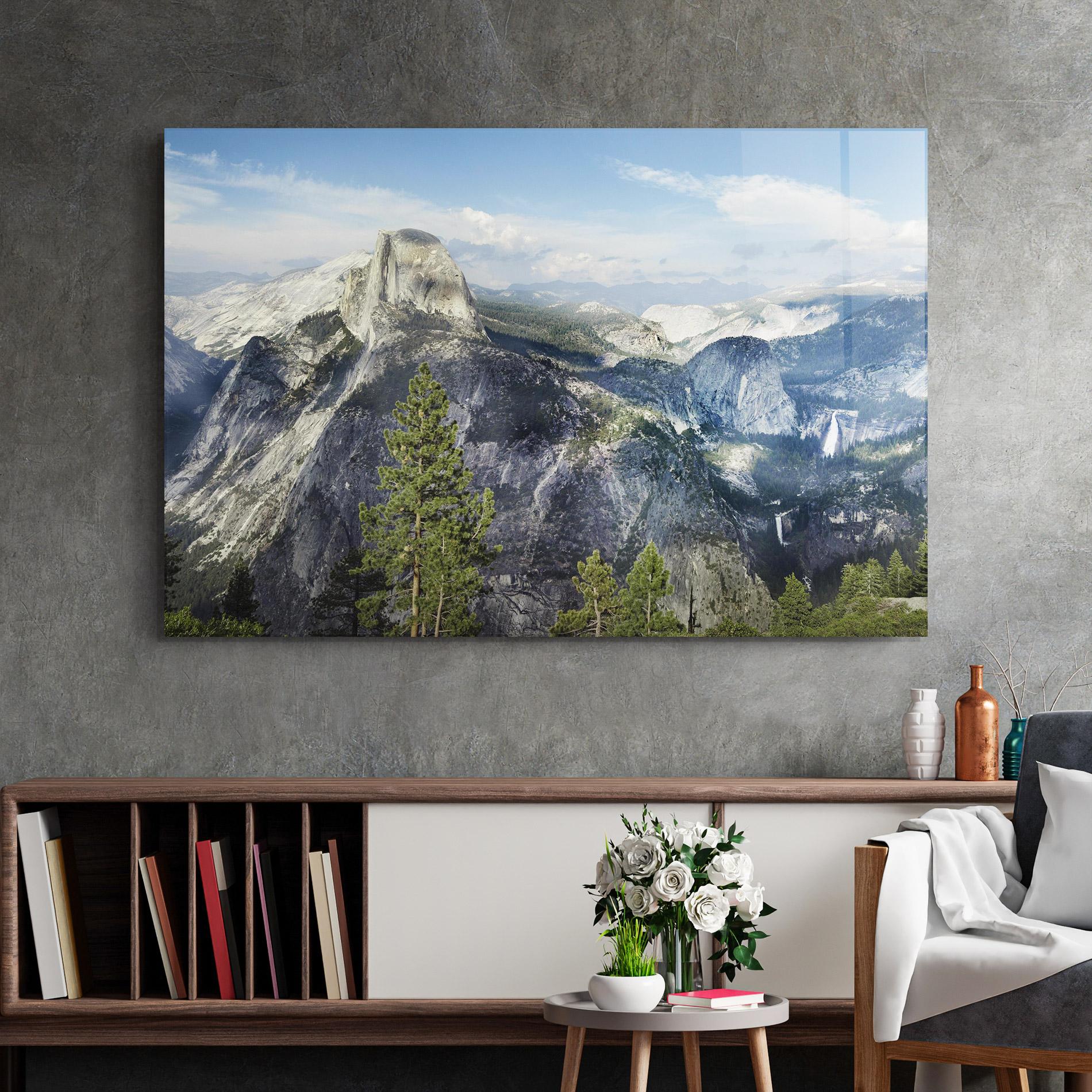 Glasbild Foggy Day Mountain mockup 2