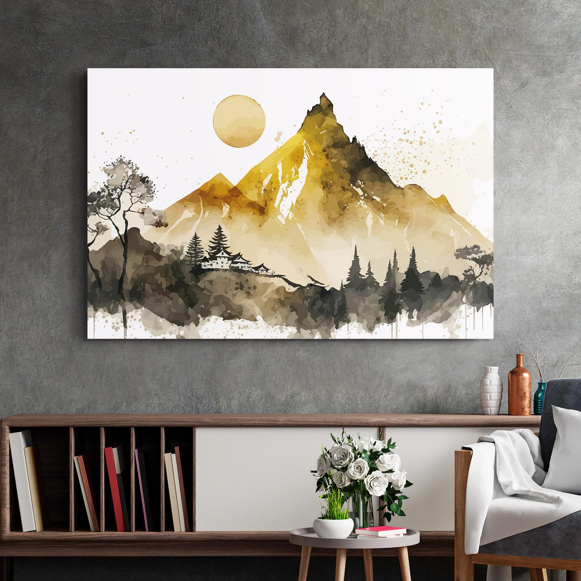 Glasbild Gold Mountain Art mockup 2