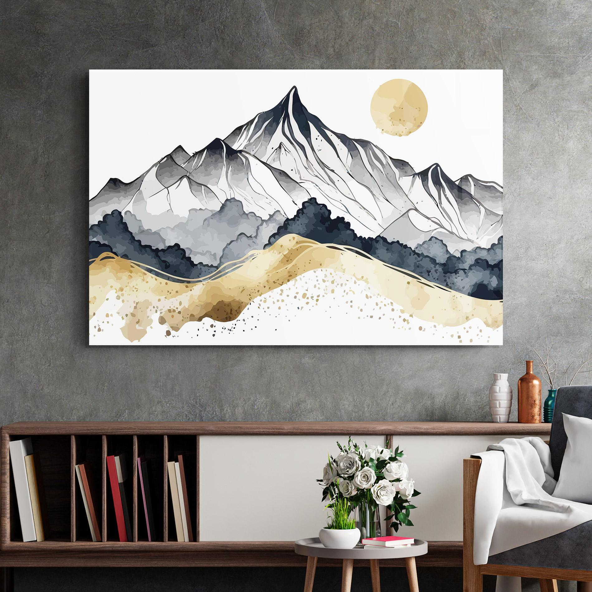 Glasbild Grey Gold Mountain mockup 2