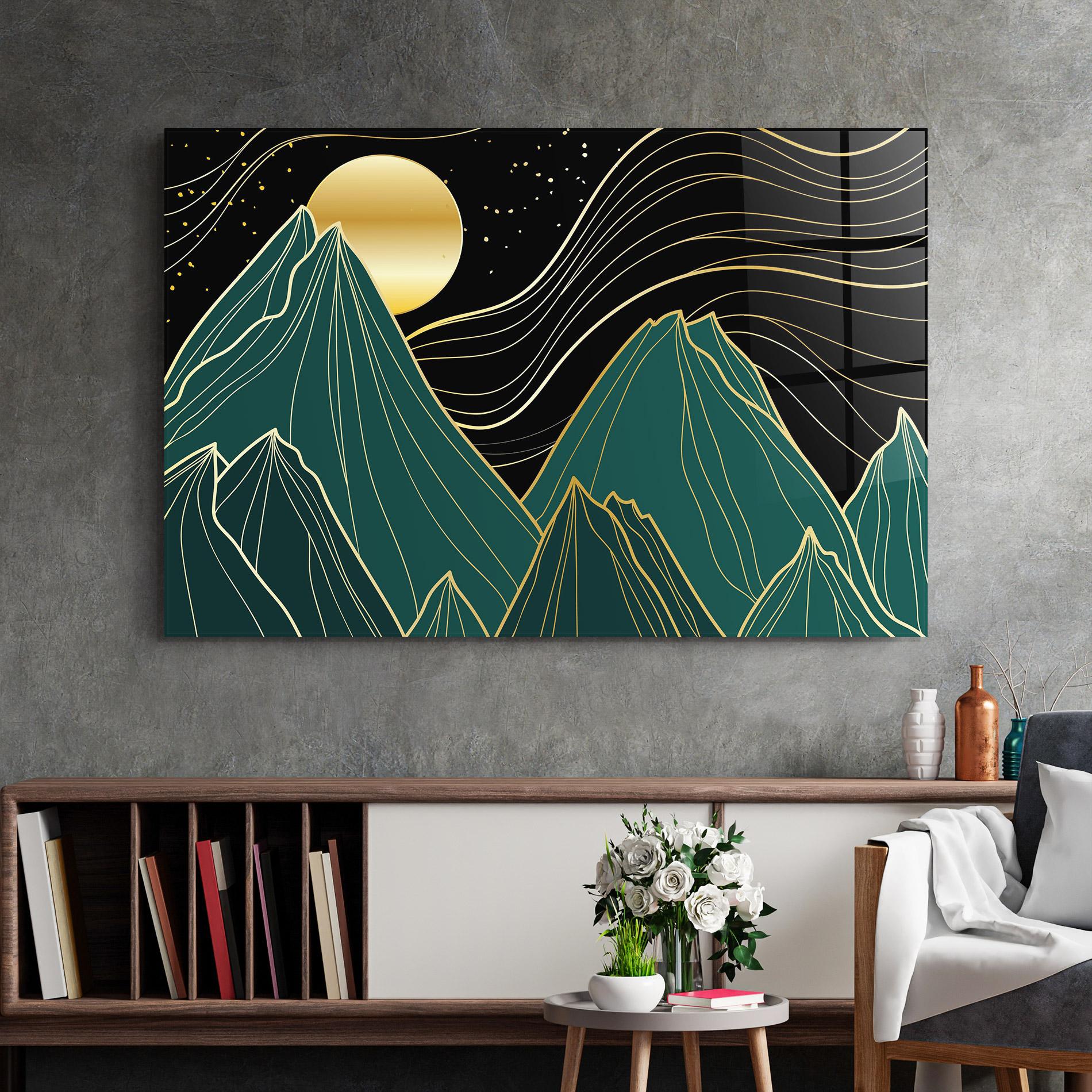 Glasbild Mountain Gold Moon mockup 2