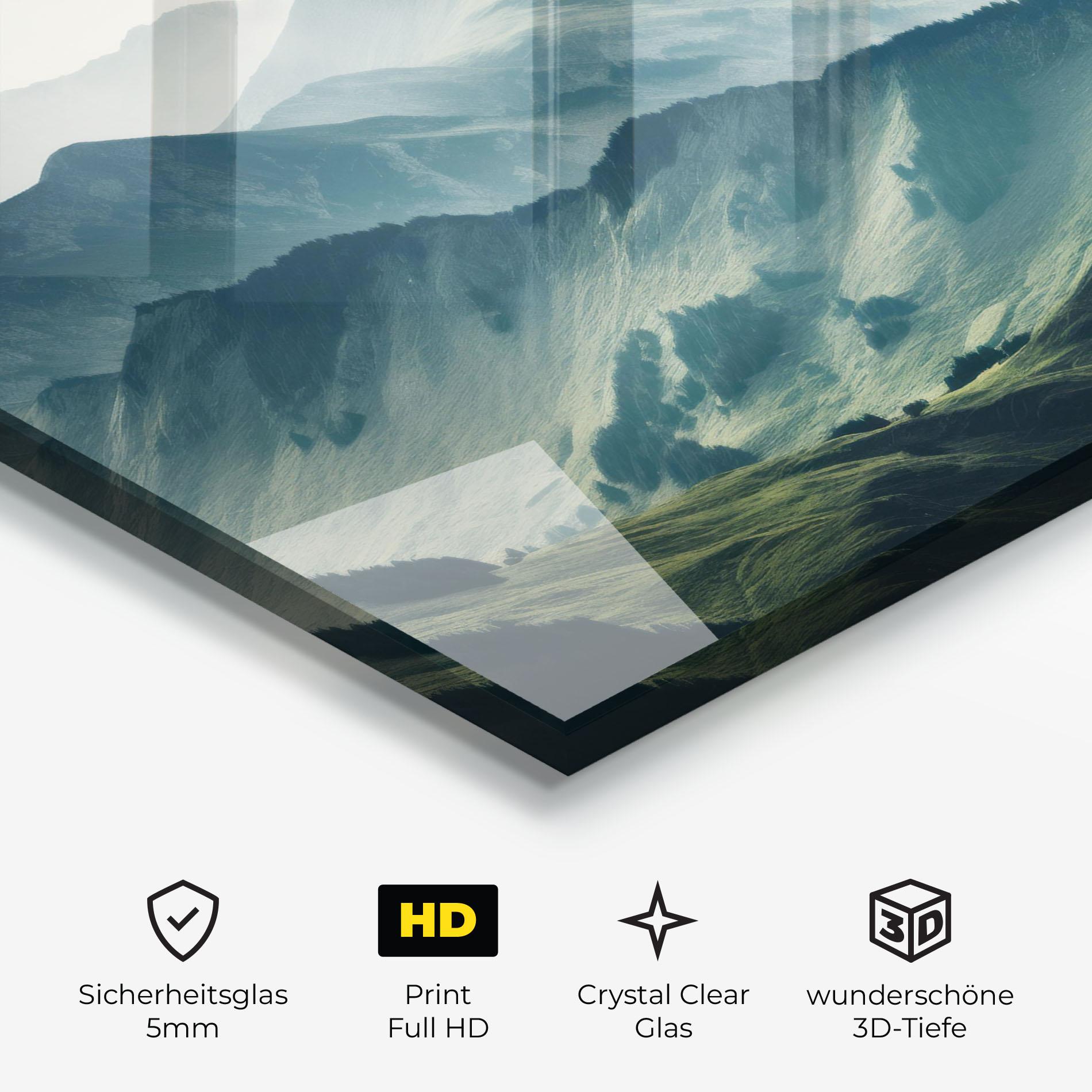 Glasbild Amazing Foggy Mountain mockup 3