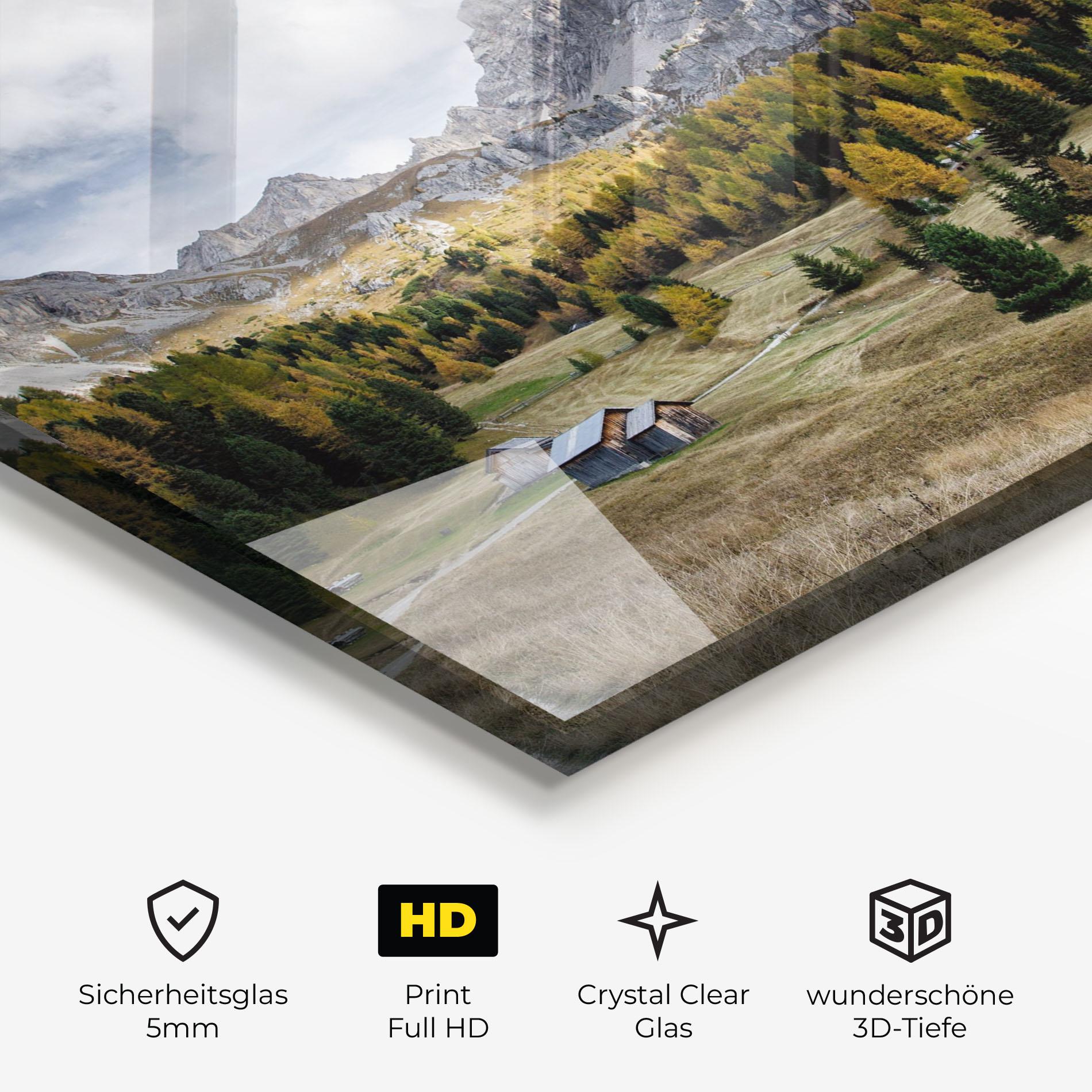 Glasbild Cloudy Mountains View mockup 3