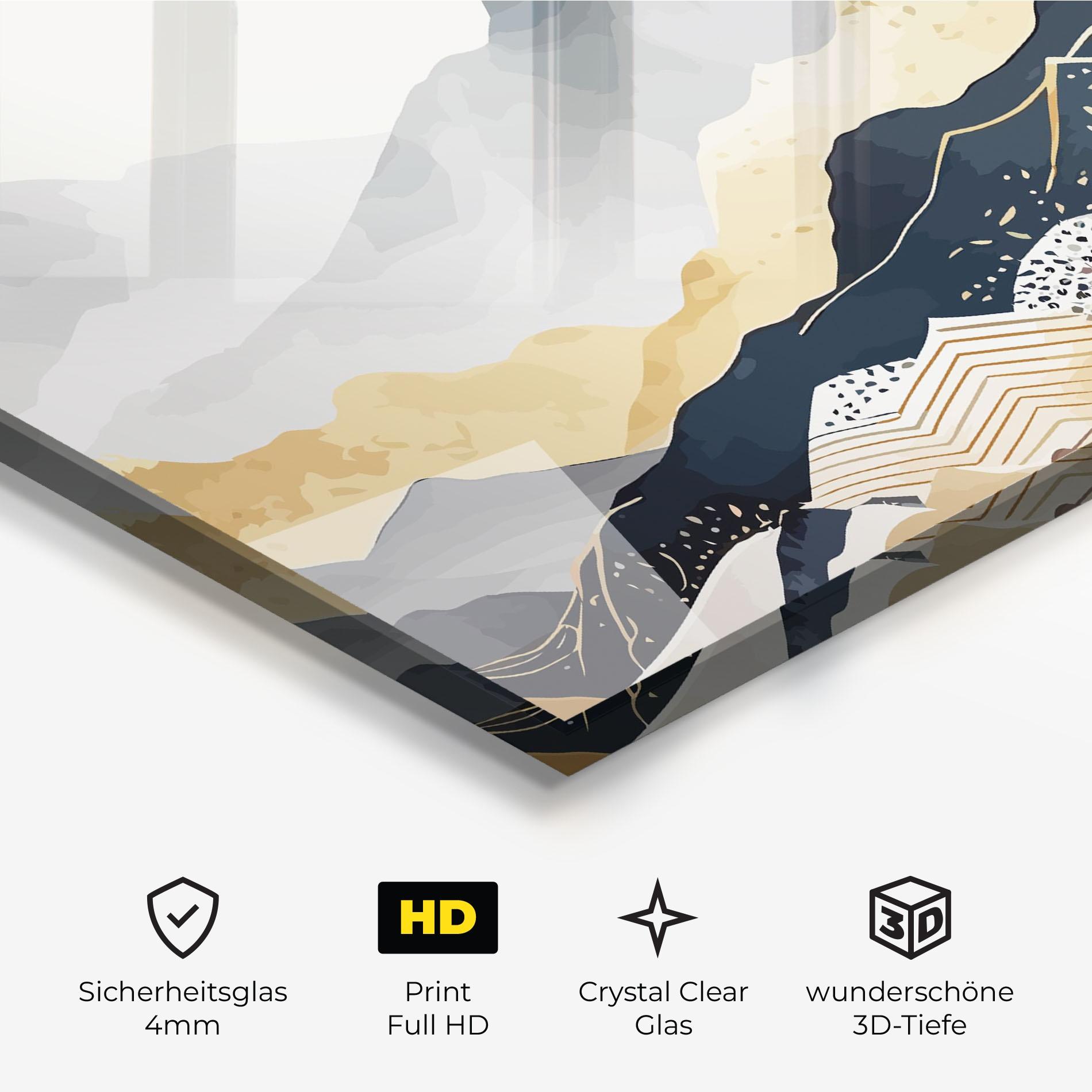 Glasbild Blue Gold Mountain mockup 3