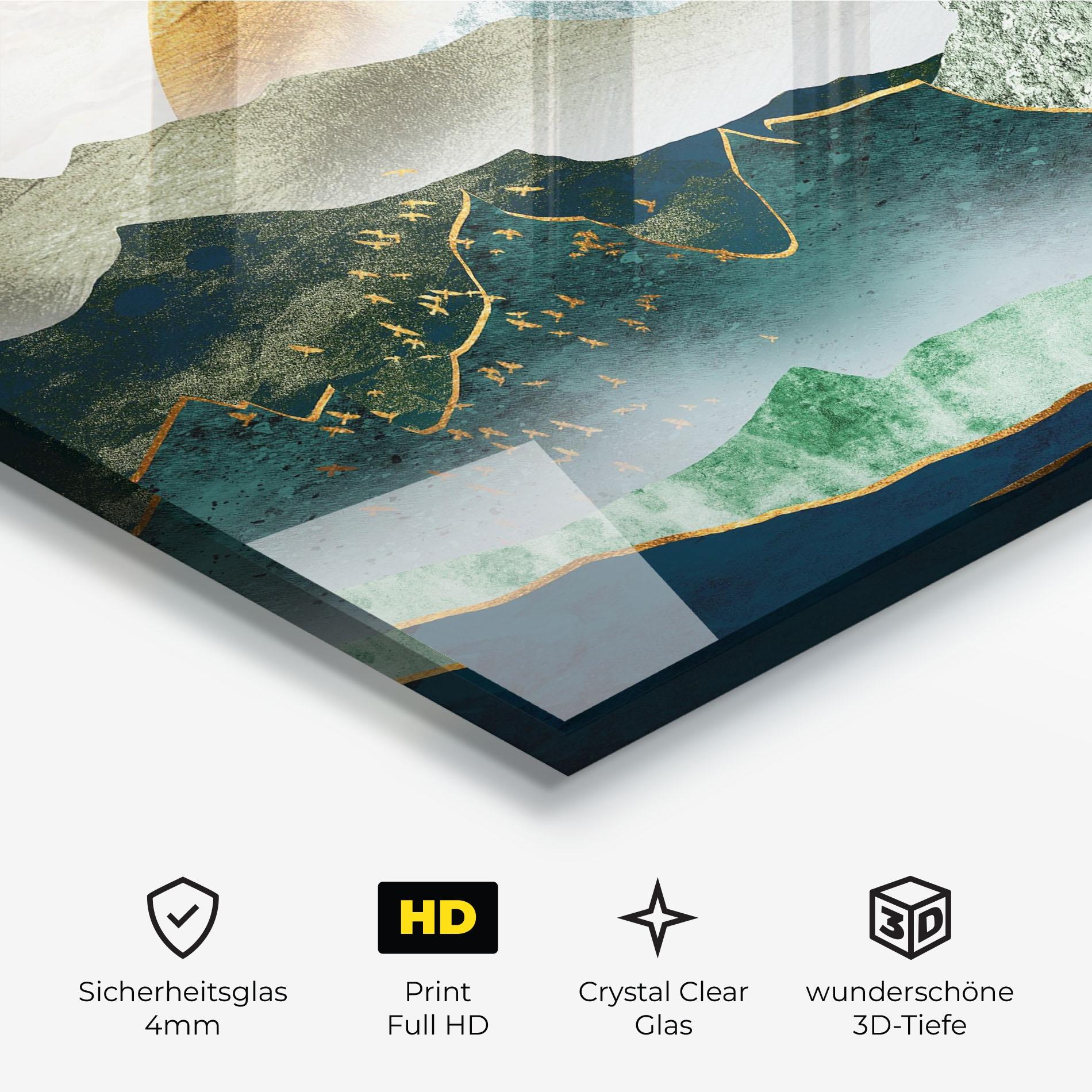 Glasbild Golden Mountains mockup 3