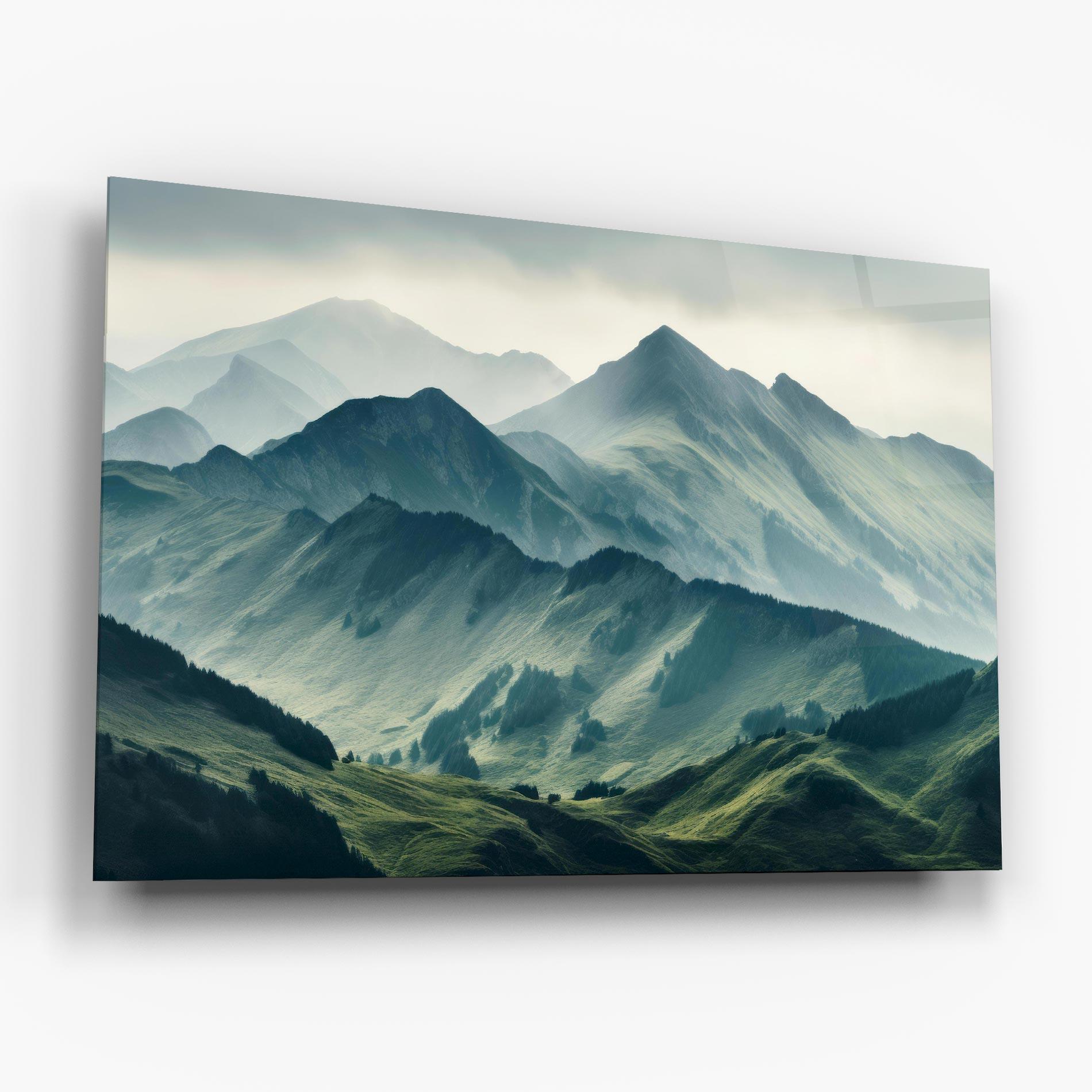Glasbild Amazing Foggy Mountain mockup 6