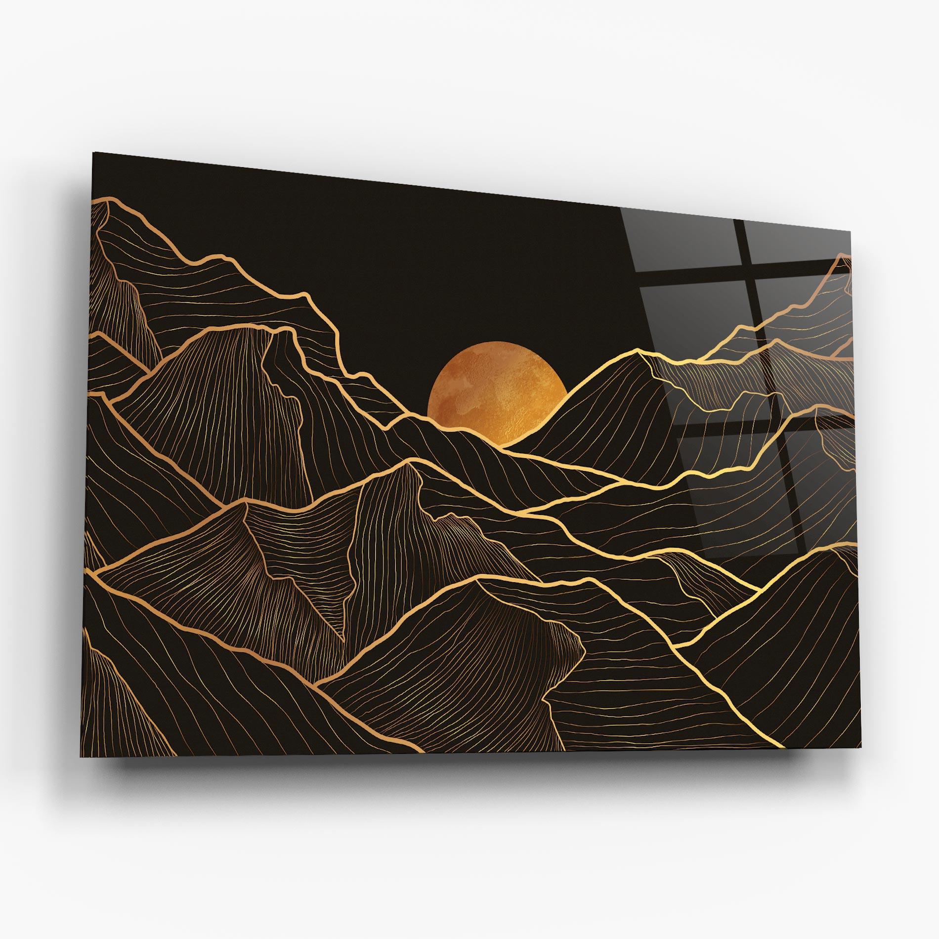Glasbild Black Gold Mountains mockup 6