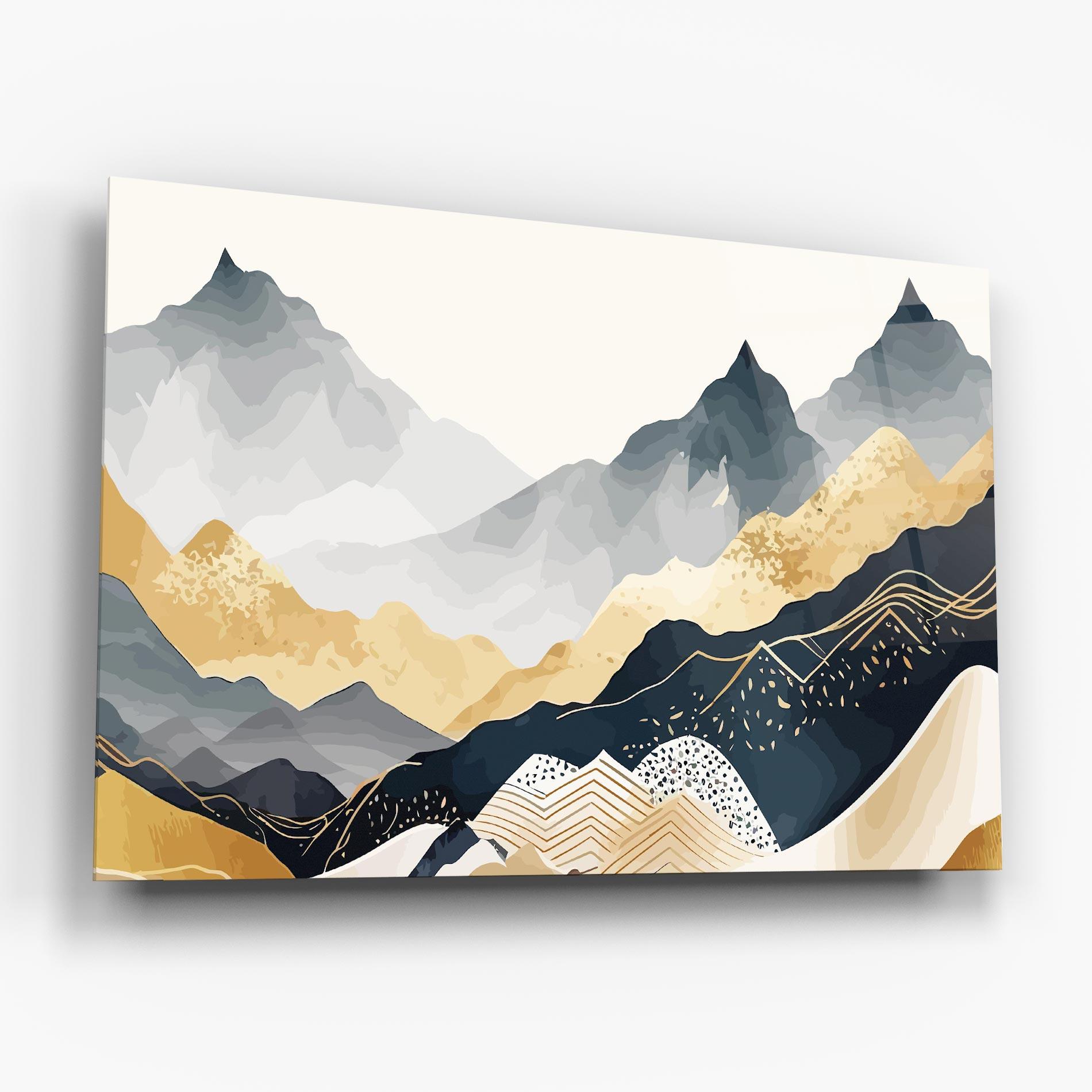 Glasbild Blue Gold Mountain mockup 6