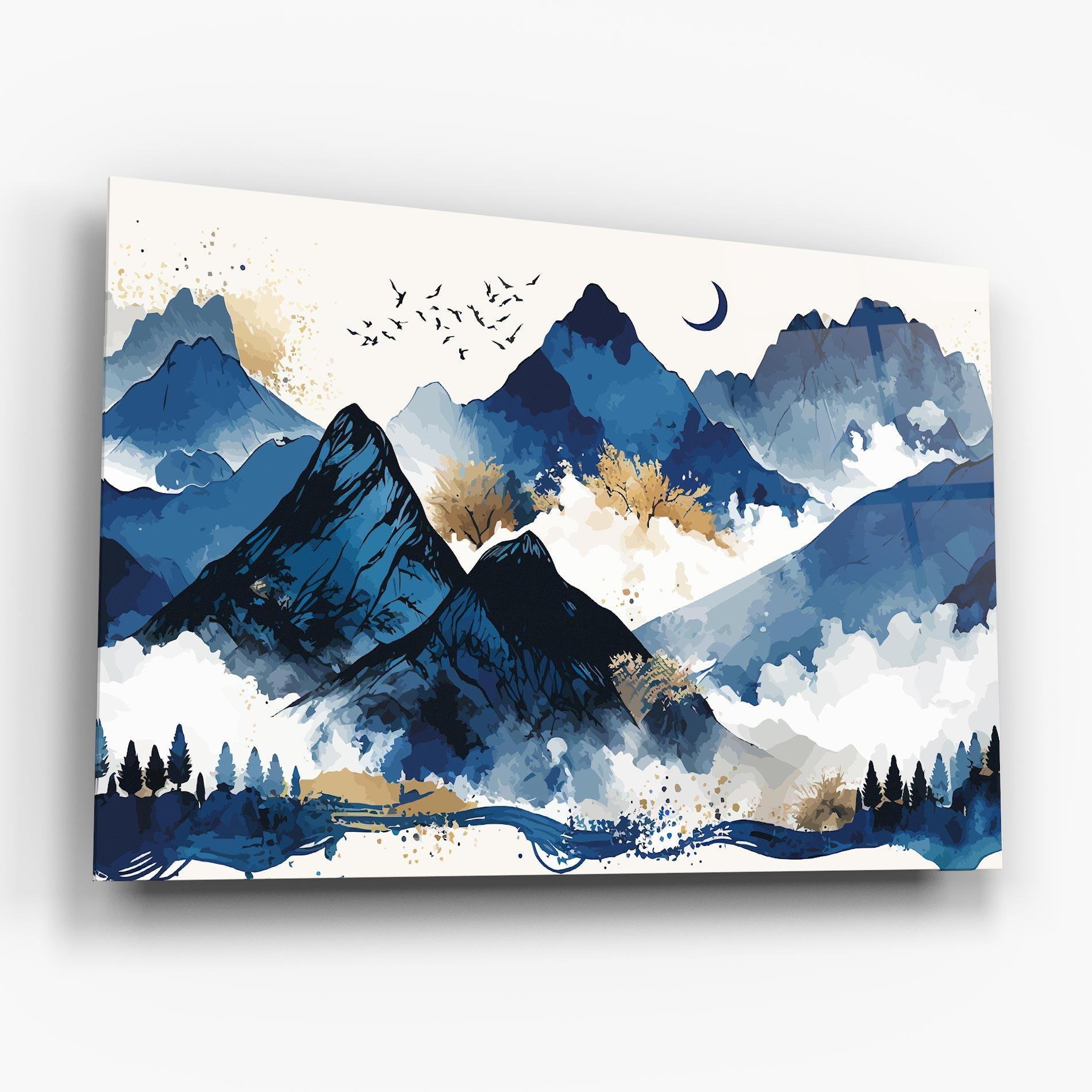 Glasbild Blue Mountain Moon mockup 6