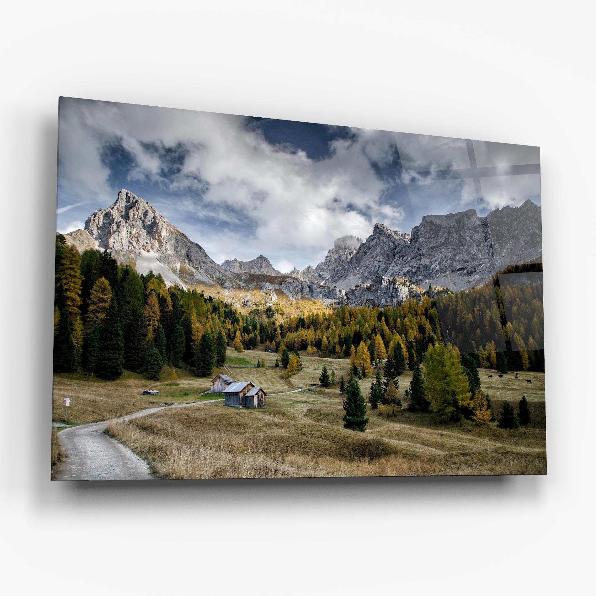 Glasbild Cloudy Mountains View mockup 6