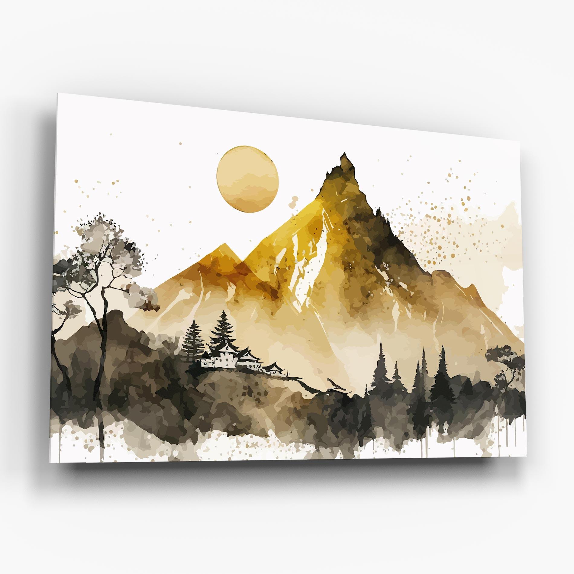 Glasbild Gold Mountain Art mockup 6